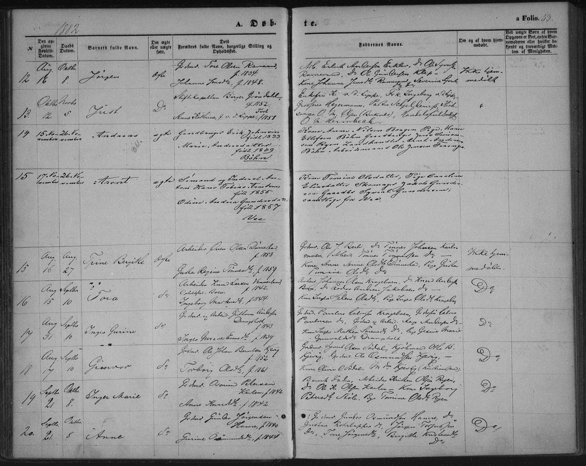 Tveit sokneprestkontor, AV/SAK-1111-0043/F/Fa/L0006: Parish register (official) no. A 6, 1872-1886, p. 53