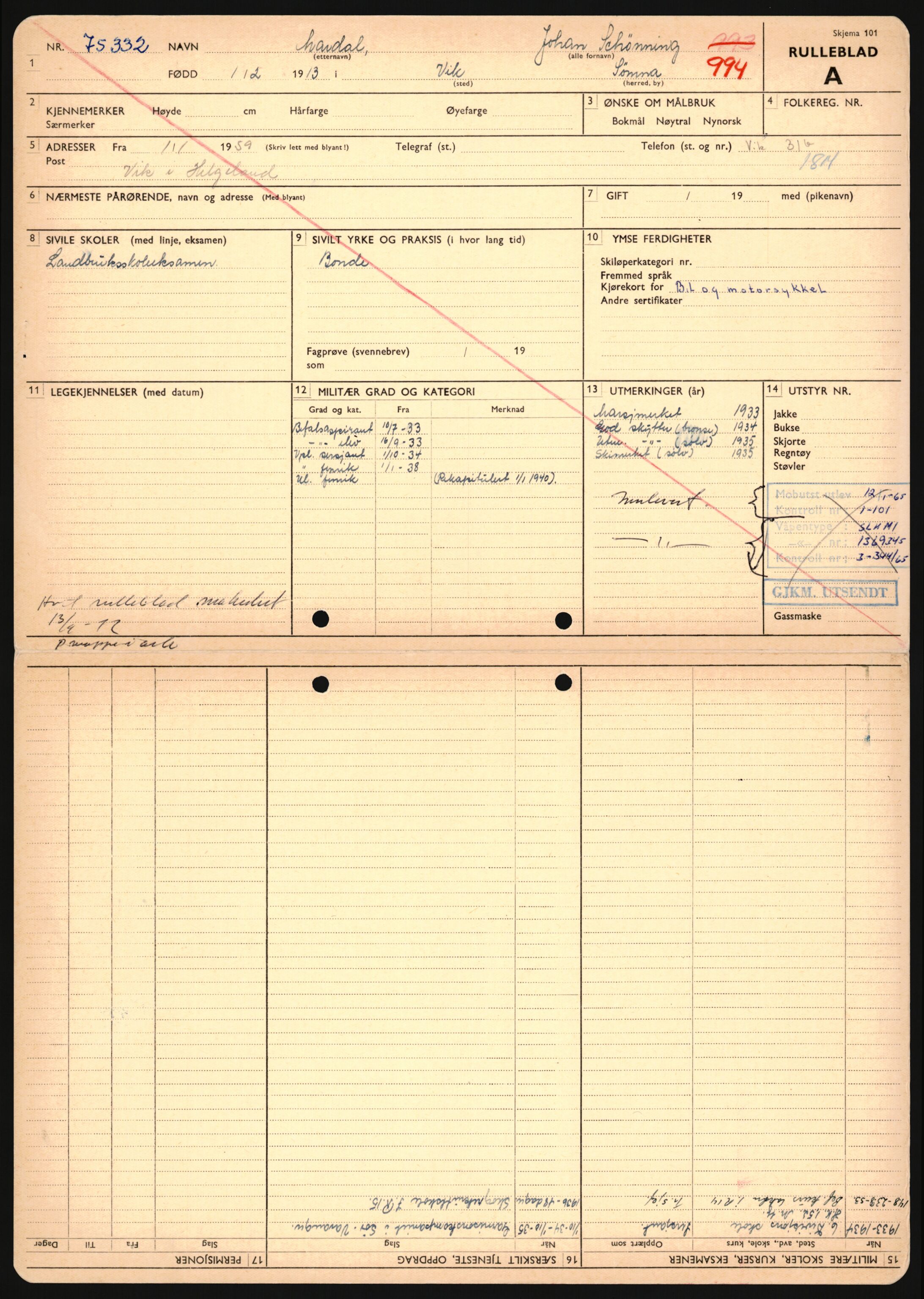 Forsvaret, Sør-Hålogaland landforsvar, AV/RA-RAFA-2552/P/Pa/L0302: Personellmapper for slettet personell, yrkesbefal og vernepliktig befal, født 1913-1916, 1932-1976, p. 123