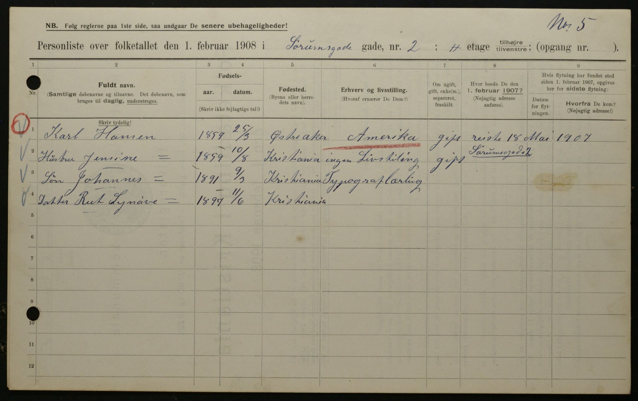 OBA, Municipal Census 1908 for Kristiania, 1908, p. 96086