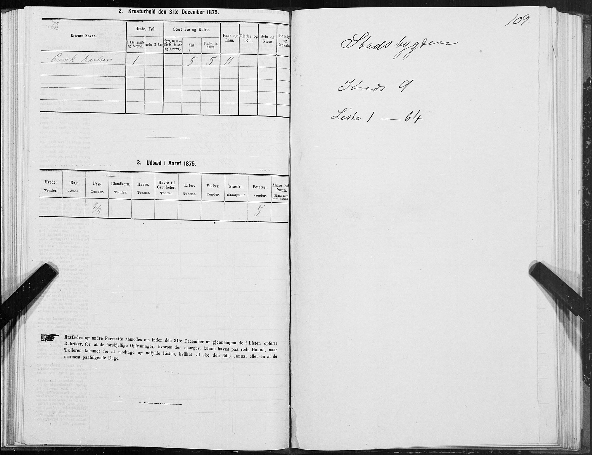 SAT, 1875 census for 1625P Stadsbygd, 1875, p. 5109