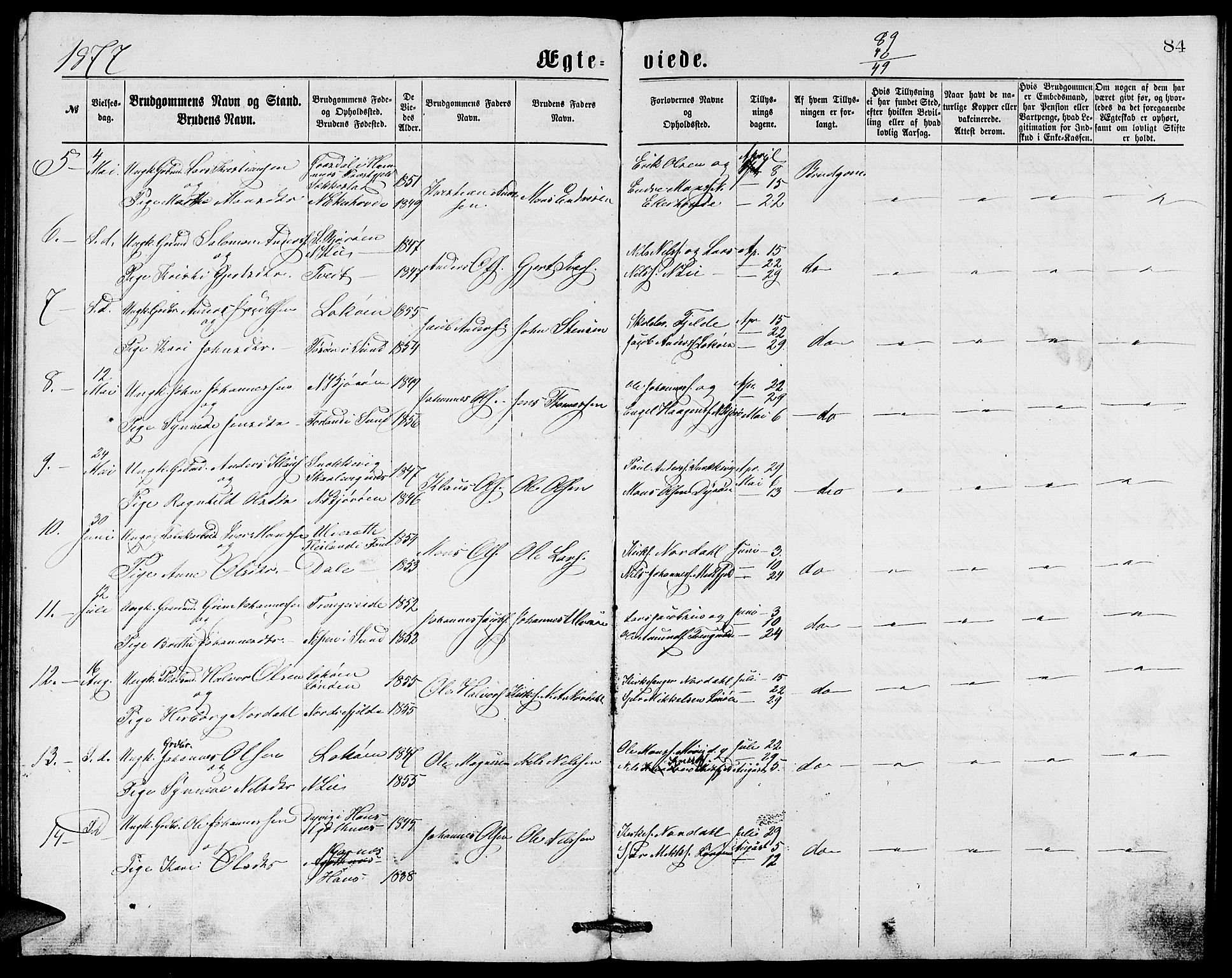 Fjell sokneprestembete, AV/SAB-A-75301/H/Hab: Parish register (copy) no. A 2, 1871-1879, p. 84
