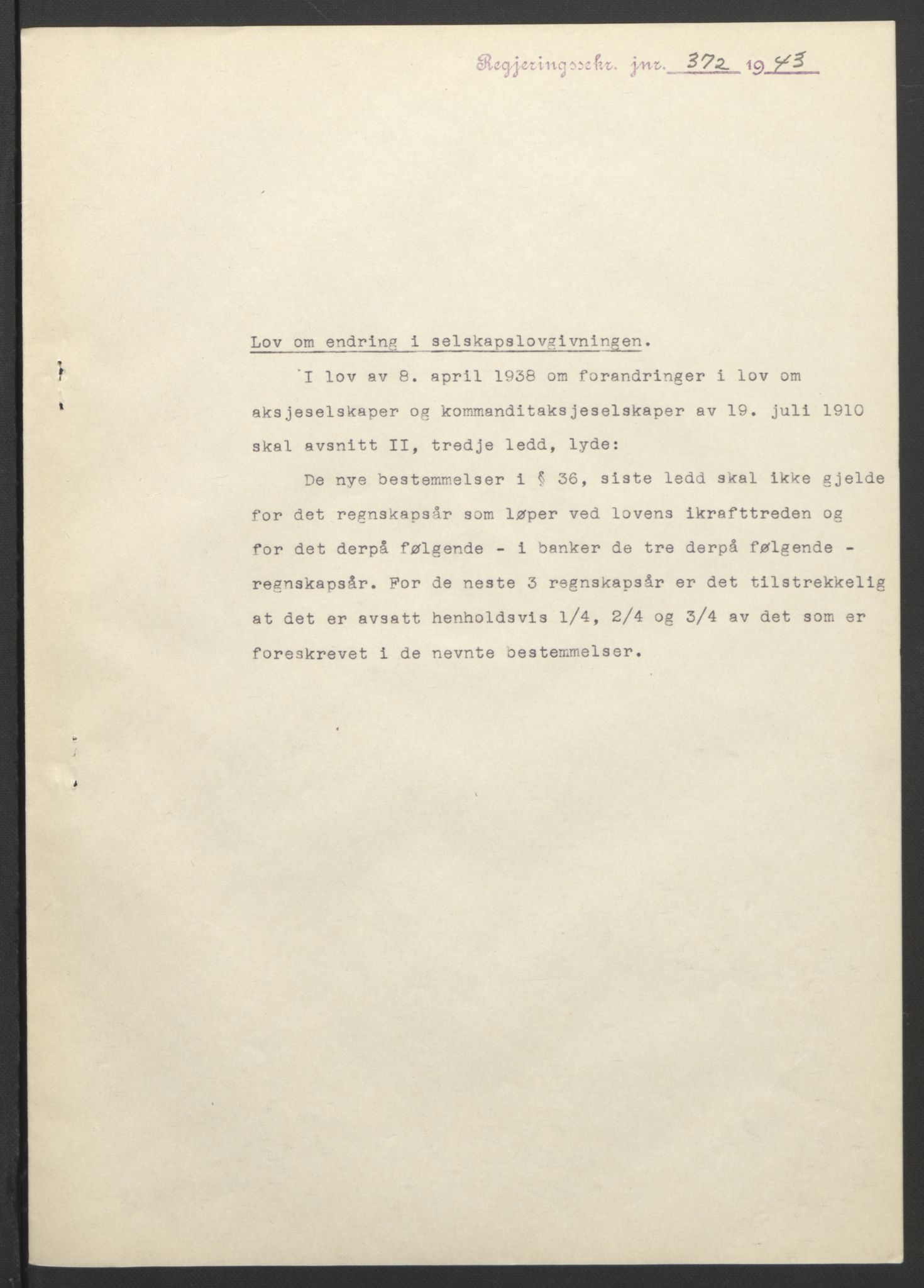 NS-administrasjonen 1940-1945 (Statsrådsekretariatet, de kommisariske statsråder mm), AV/RA-S-4279/D/Db/L0099: Lover, 1943, p. 737