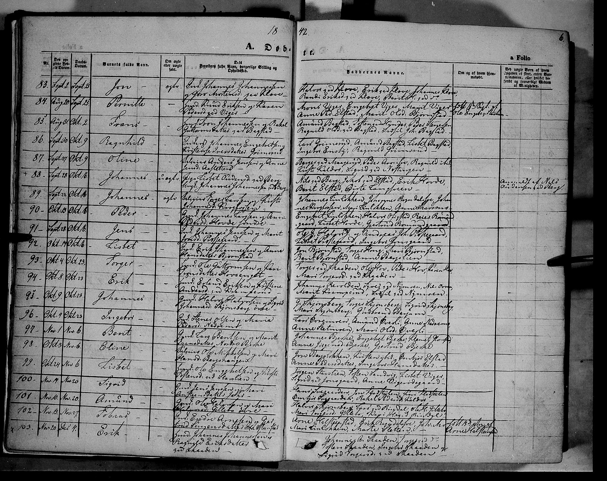 Øyer prestekontor, SAH/PREST-084/H/Ha/Haa/L0005: Parish register (official) no. 5, 1842-1857, p. 6