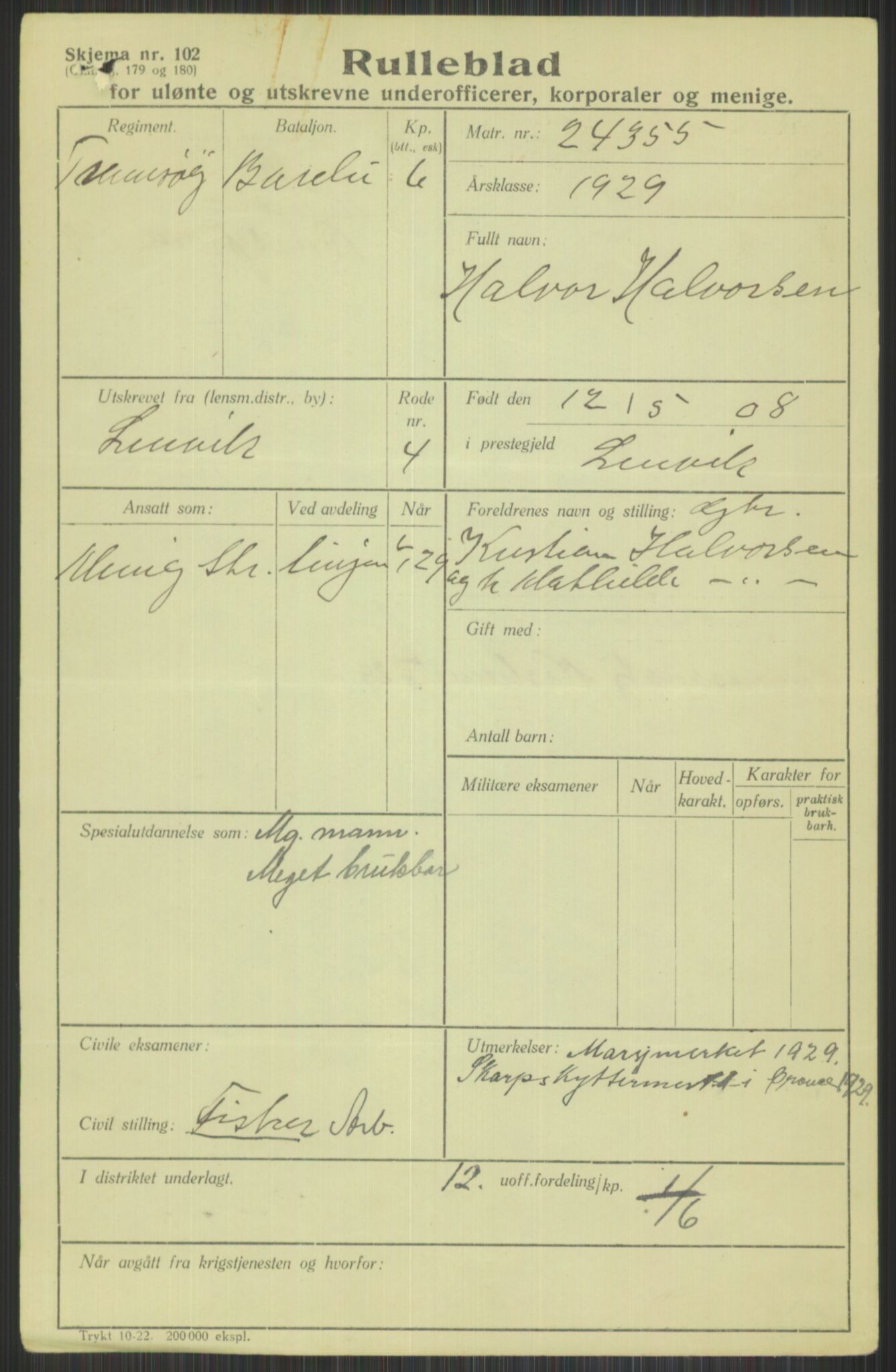 Forsvaret, Troms infanteriregiment nr. 16, AV/RA-RAFA-3146/P/Pa/L0013/0004: Rulleblad / Rulleblad for regimentets menige mannskaper, årsklasse 1929, 1929, p. 293