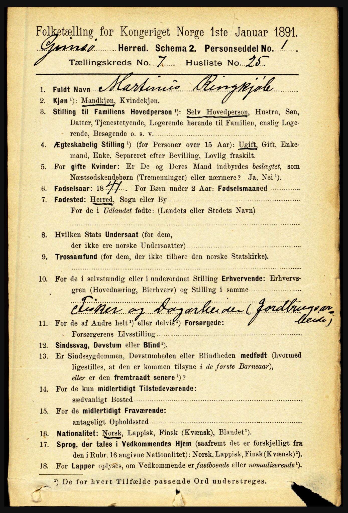 RA, 1891 census for 1864 Gimsøy, 1891, p. 1375