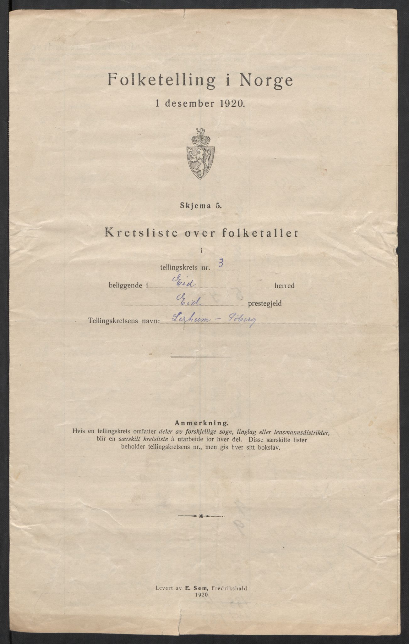 SAT, 1920 census for Eid, 1920, p. 13