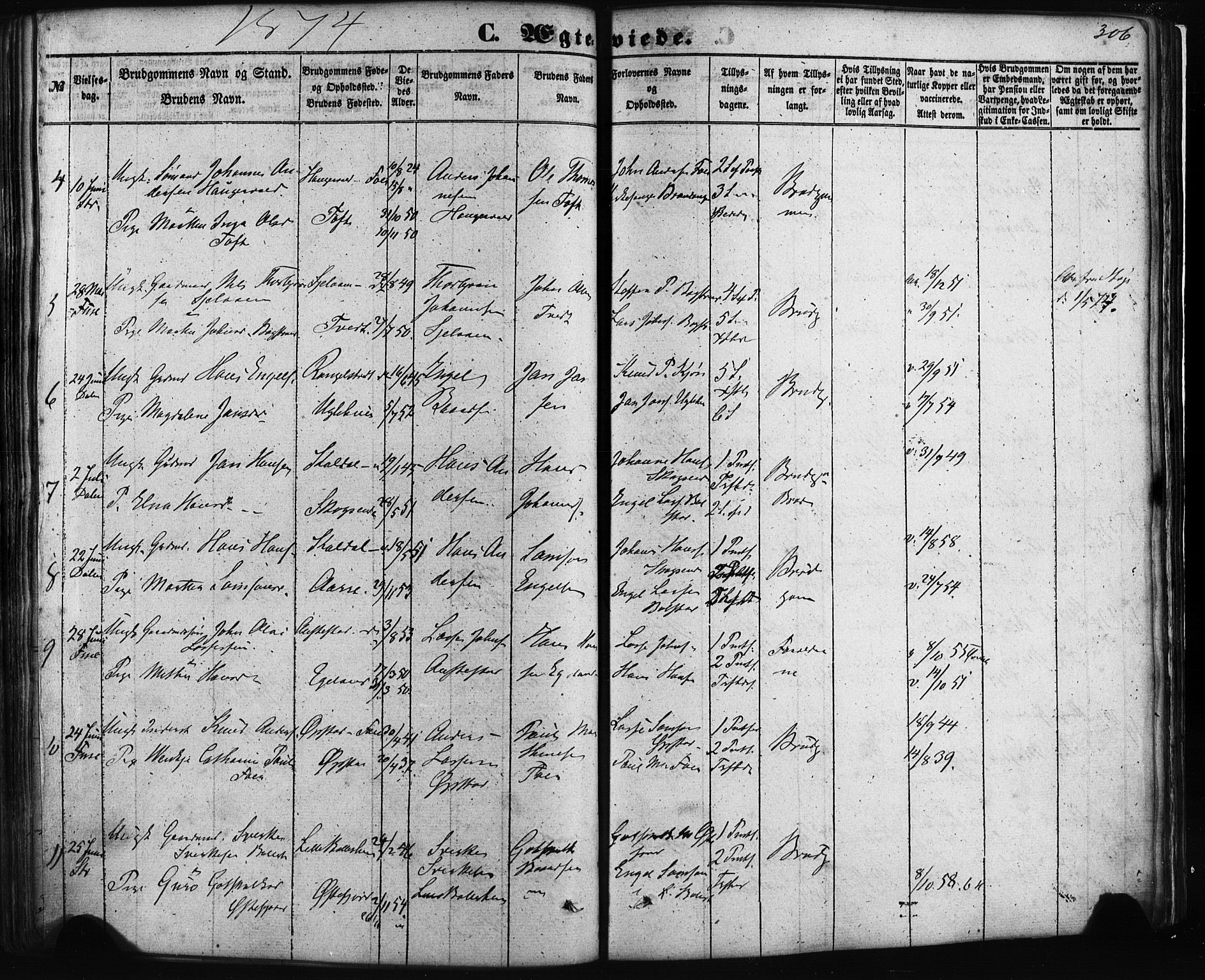 Fusa sokneprestembete, AV/SAB-A-75401/H/Haa: Parish register (official) no. A 1I, 1855-1879, p. 306