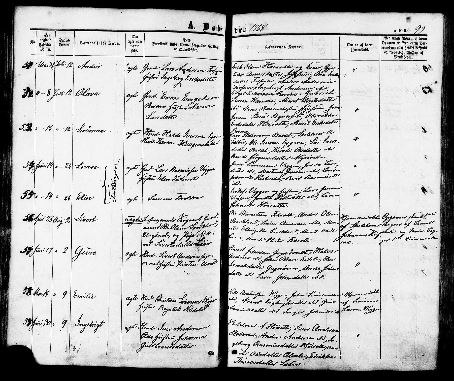 Ministerialprotokoller, klokkerbøker og fødselsregistre - Sør-Trøndelag, SAT/A-1456/665/L0772: Parish register (official) no. 665A07, 1856-1878, p. 92