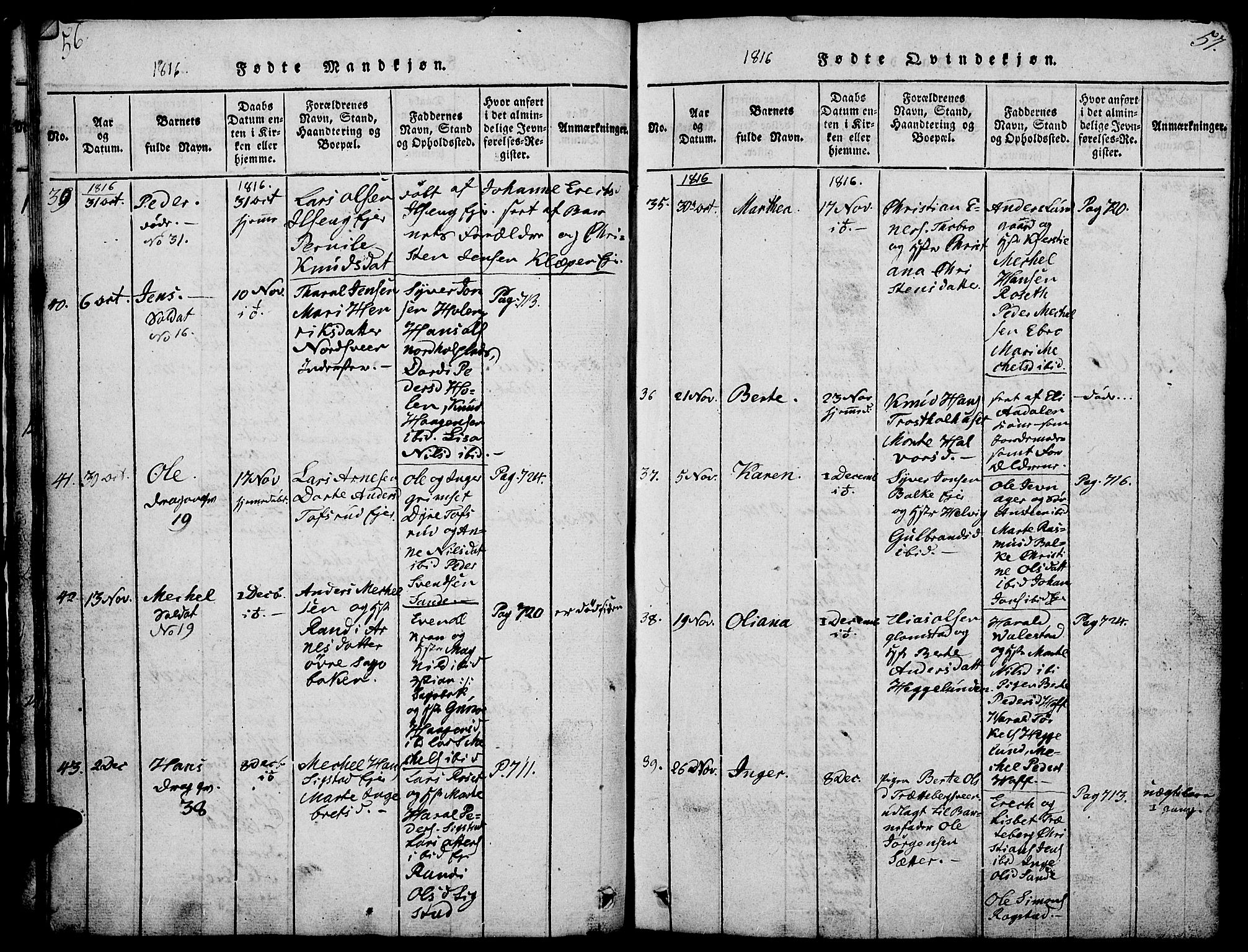 Løten prestekontor, AV/SAH-PREST-022/L/La/L0001: Parish register (copy) no. 1, 1812-1832, p. 56-57