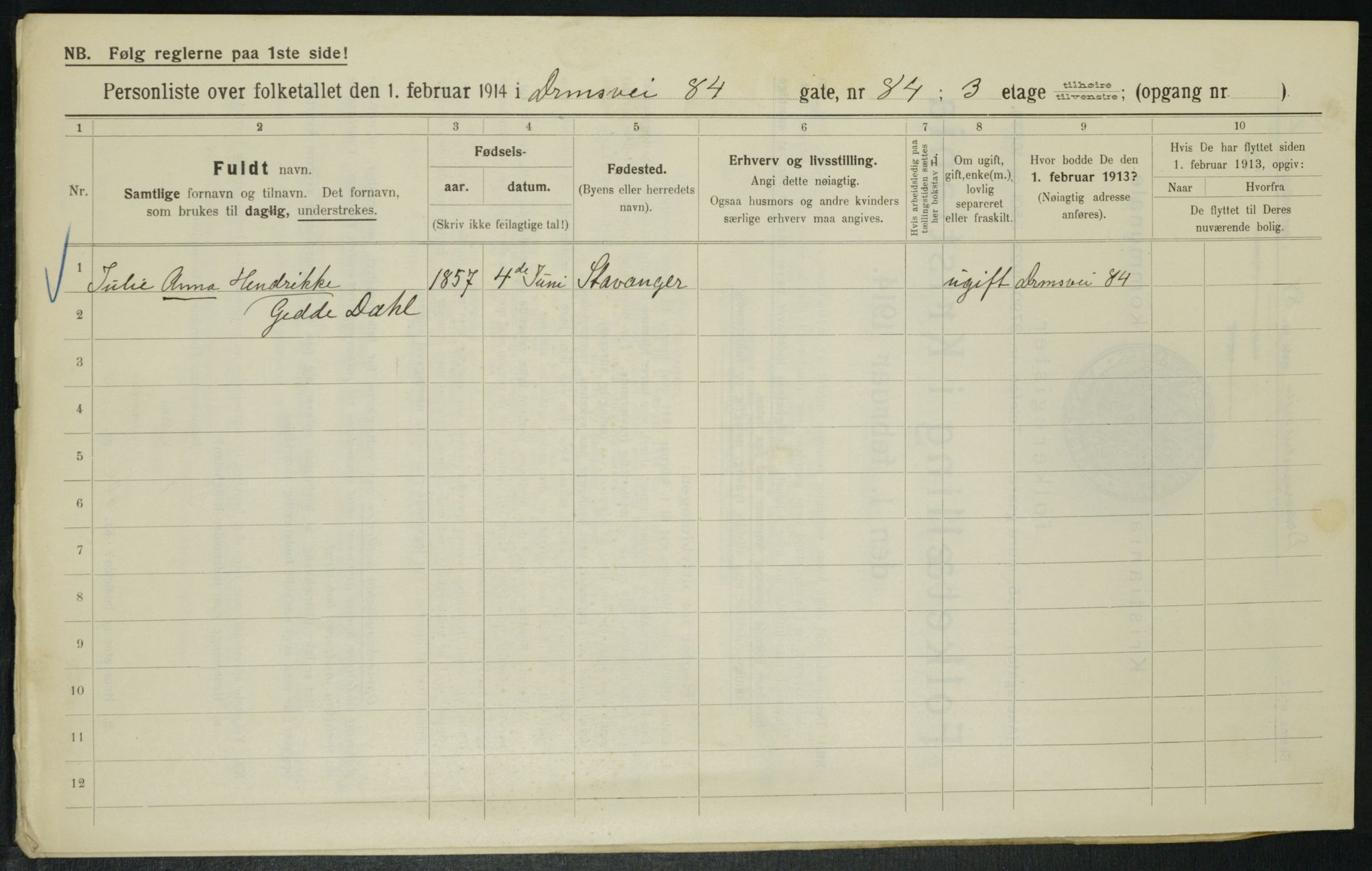 OBA, Municipal Census 1914 for Kristiania, 1914, p. 17086