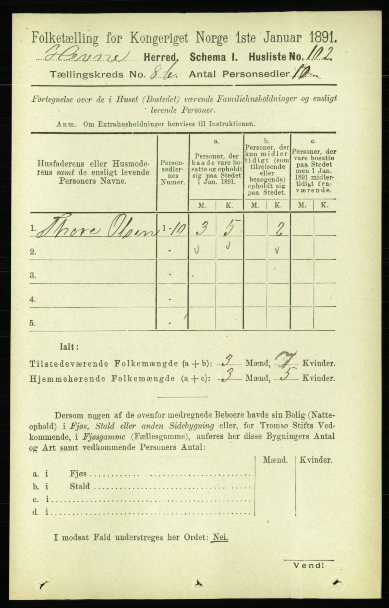 RA, 1891 census for 1612 Hemne, 1891, p. 5512