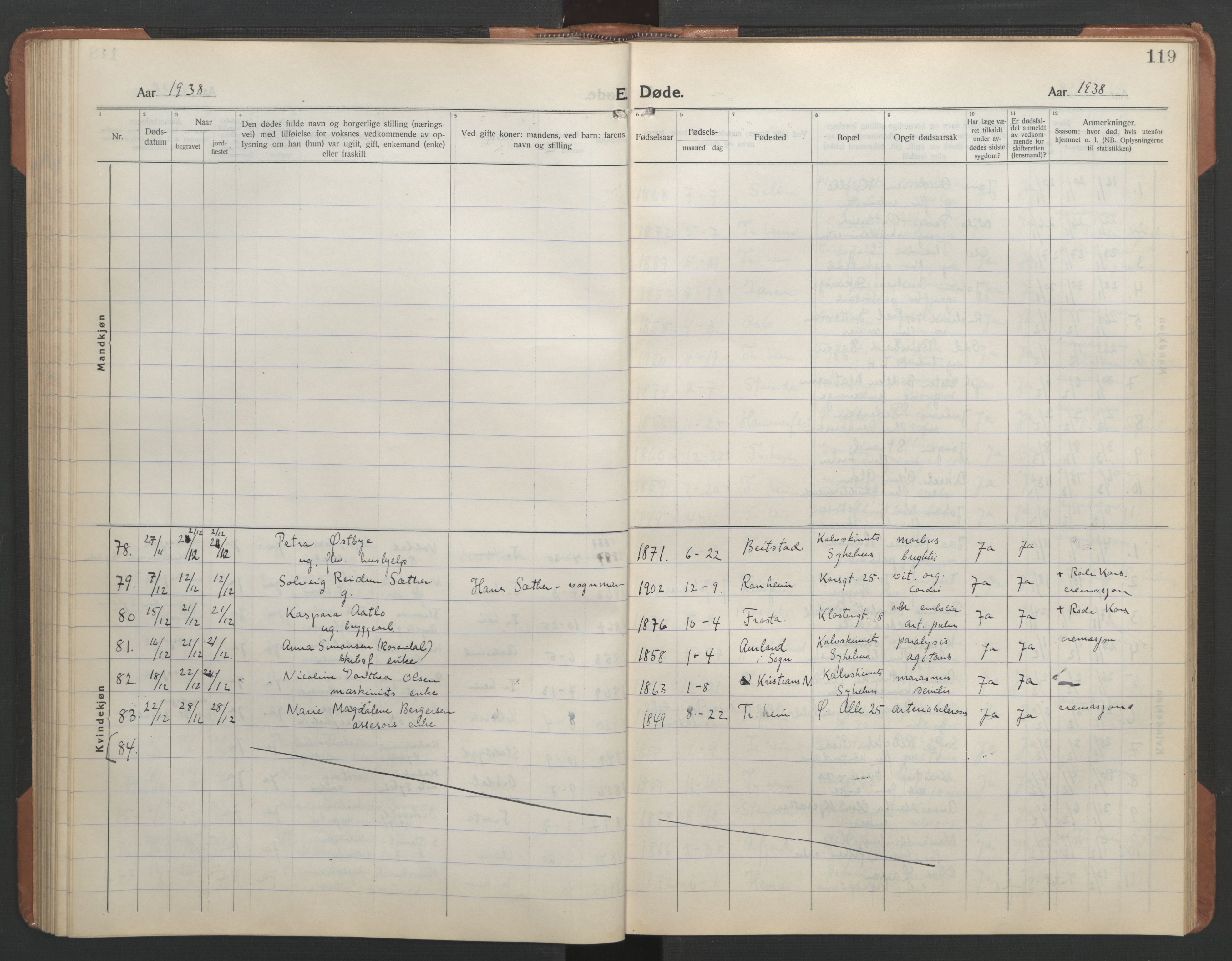 Ministerialprotokoller, klokkerbøker og fødselsregistre - Sør-Trøndelag, SAT/A-1456/602/L0150: Parish register (copy) no. 602C18, 1922-1949, p. 119
