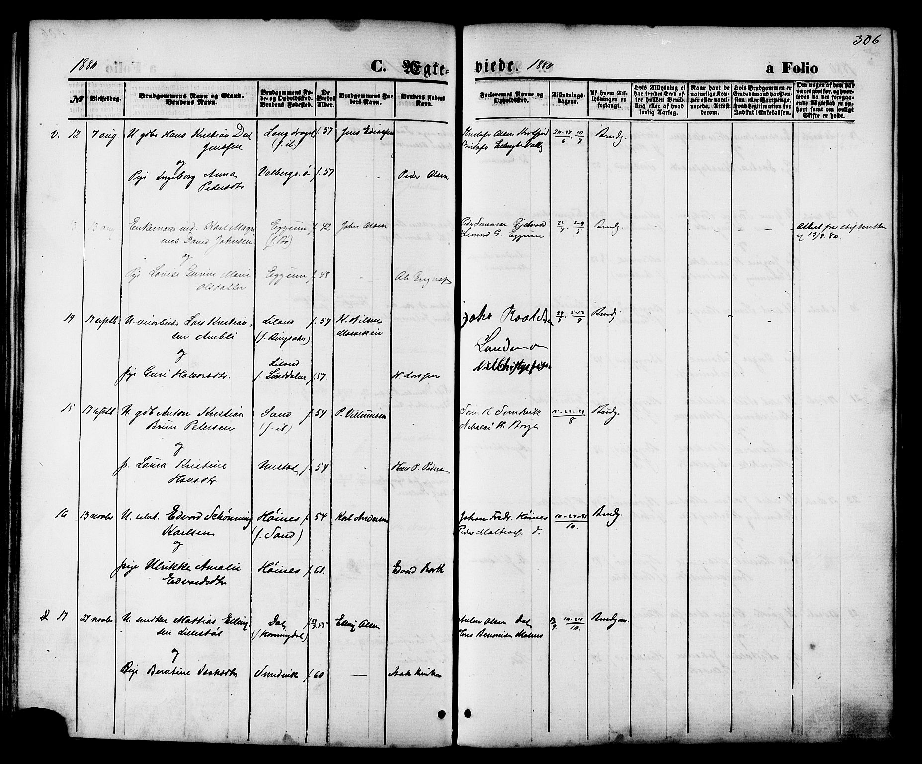 Ministerialprotokoller, klokkerbøker og fødselsregistre - Nordland, SAT/A-1459/880/L1132: Parish register (official) no. 880A06, 1869-1887, p. 306