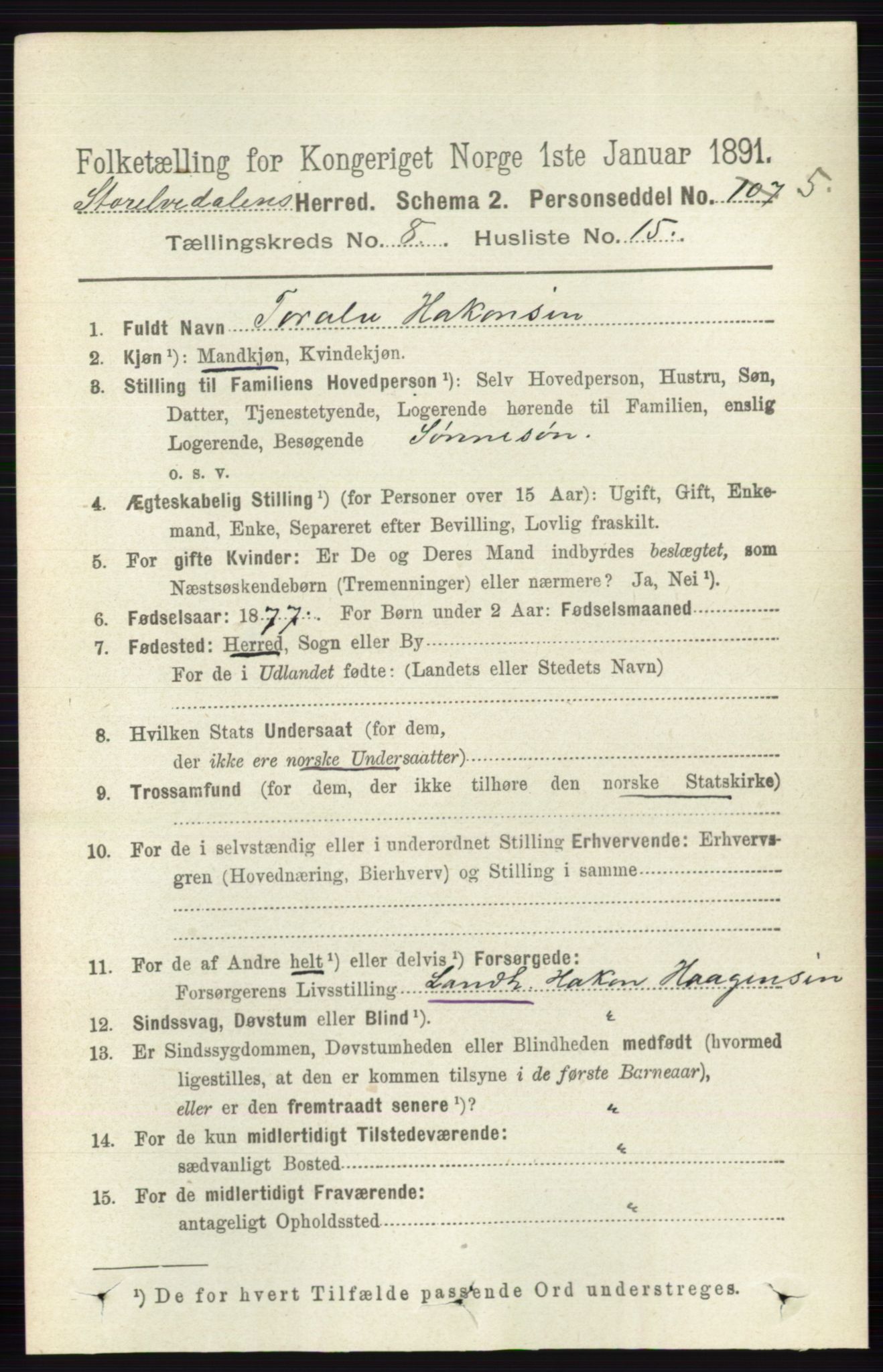 RA, 1891 census for 0430 Stor-Elvdal, 1891, p. 3549