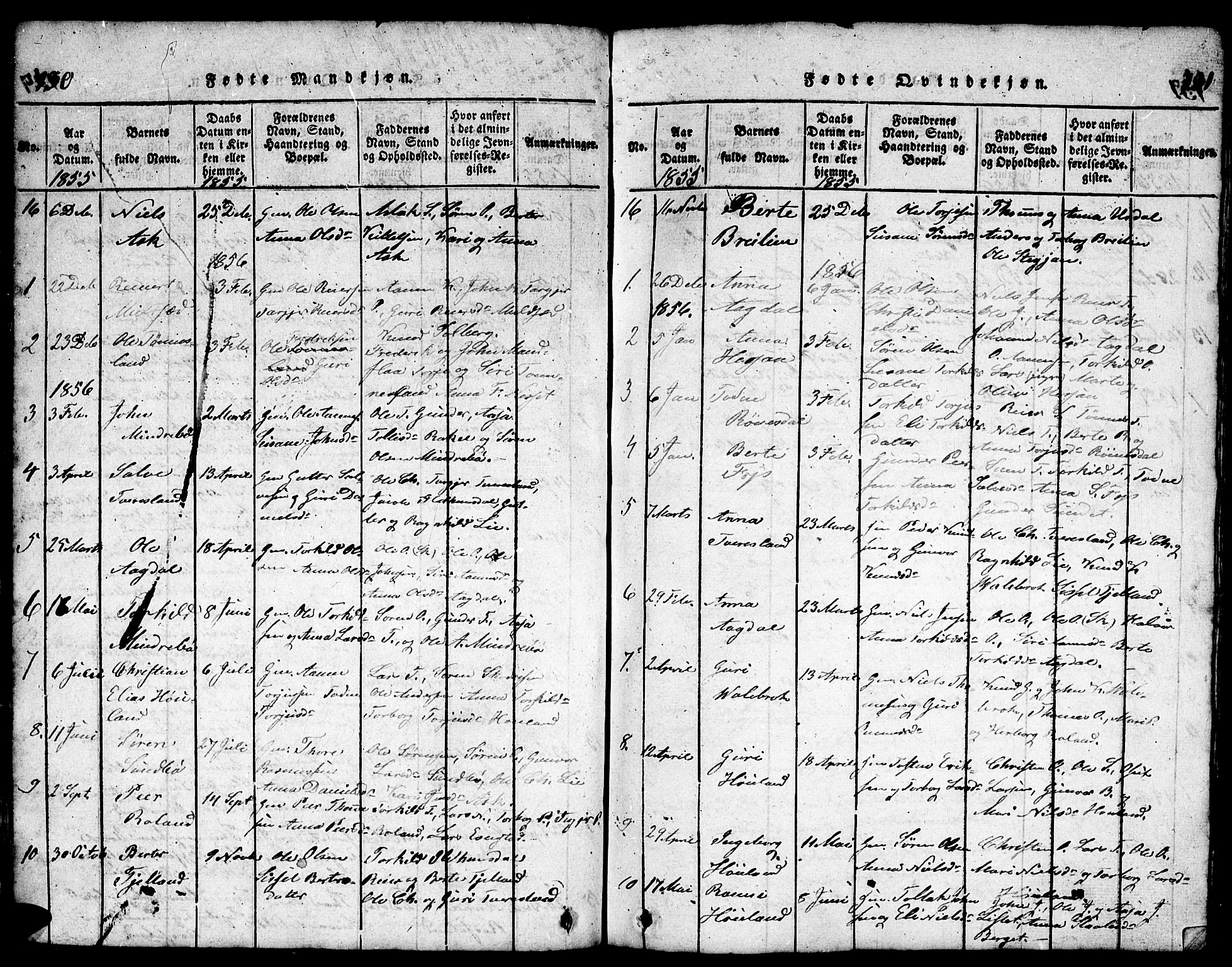 Bjelland sokneprestkontor, AV/SAK-1111-0005/F/Fb/Fba/L0003: Parish register (copy) no. B 3, 1816-1870, p. 130-131