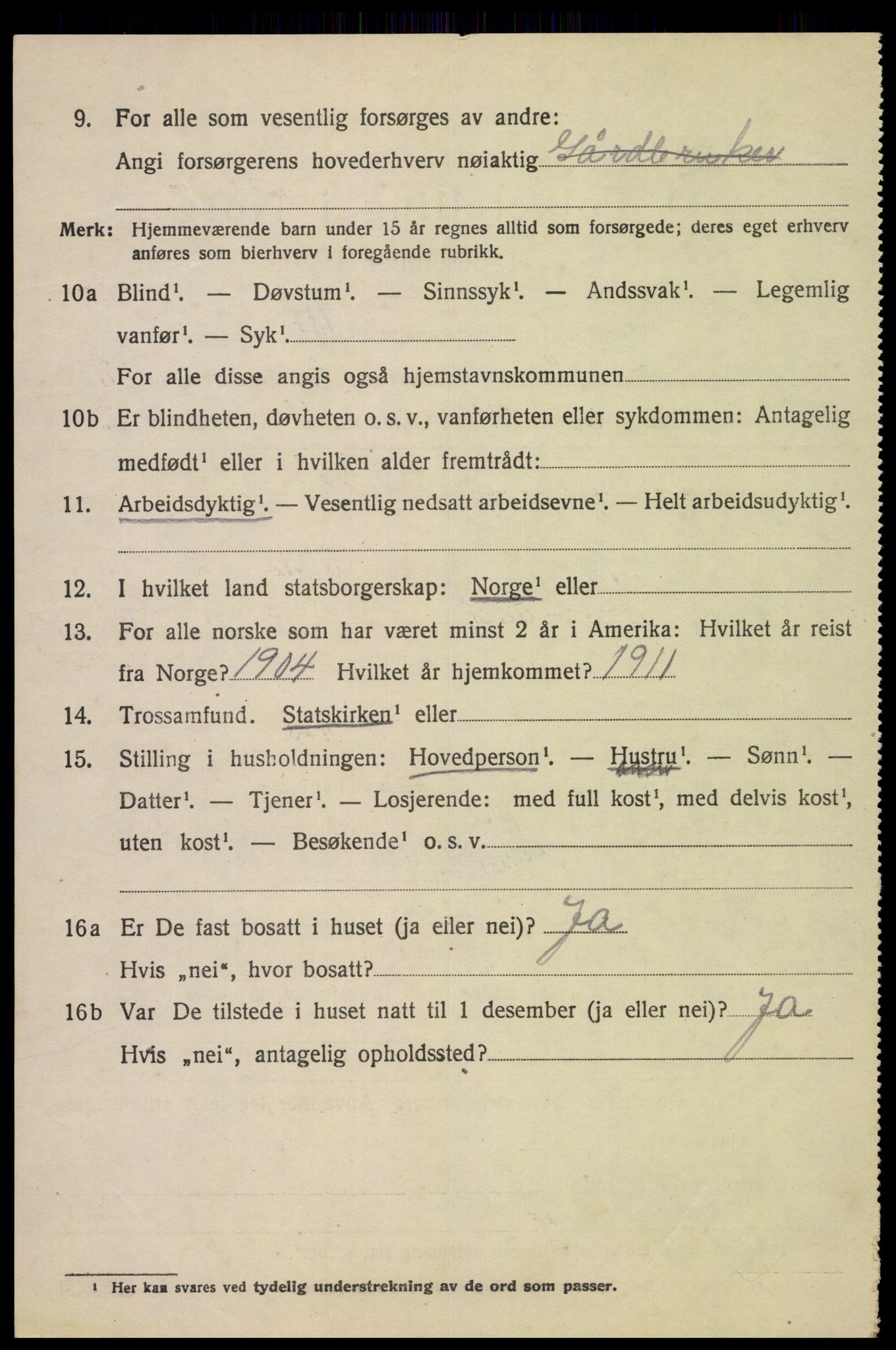 SAK, 1920 census for Fjotland, 1920, p. 905