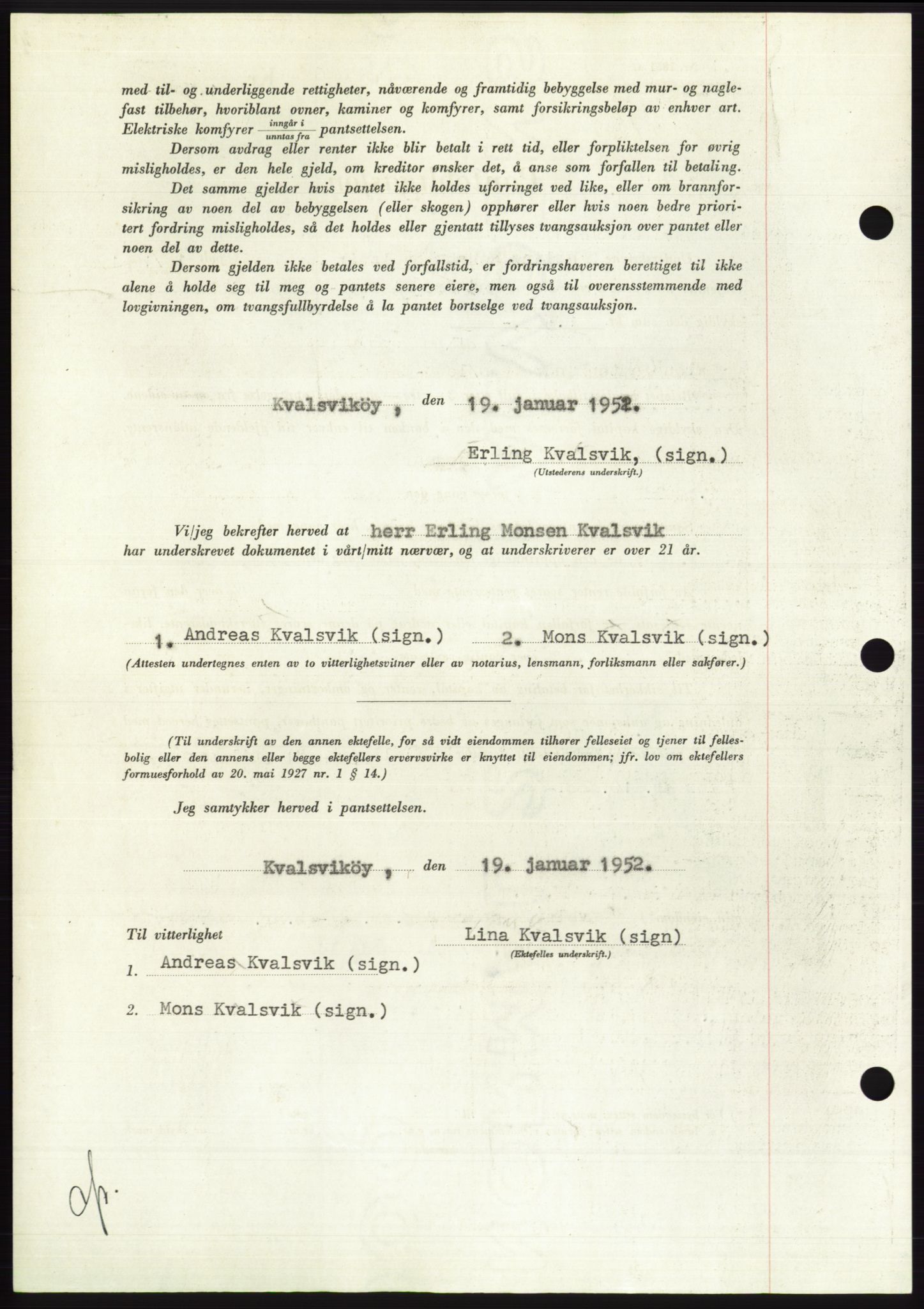 Søre Sunnmøre sorenskriveri, AV/SAT-A-4122/1/2/2C/L0121: Mortgage book no. 9B, 1951-1952, Diary no: : 217/1952