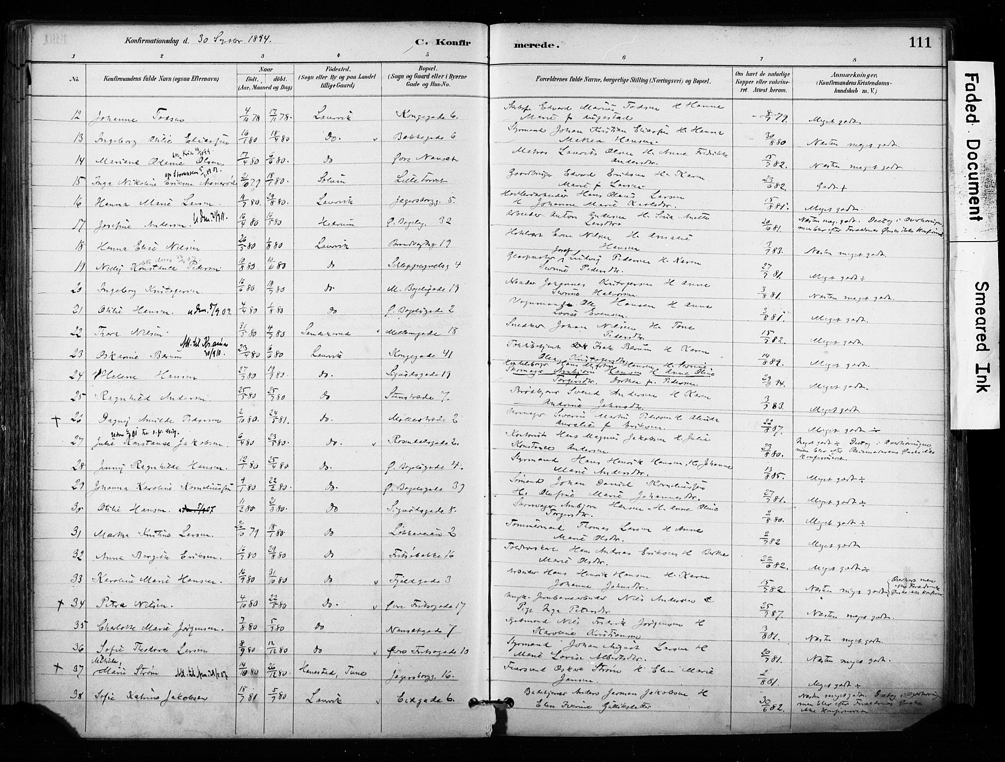 Larvik kirkebøker, AV/SAKO-A-352/F/Fa/L0008: Parish register (official) no. I 8, 1884-1902, p. 111