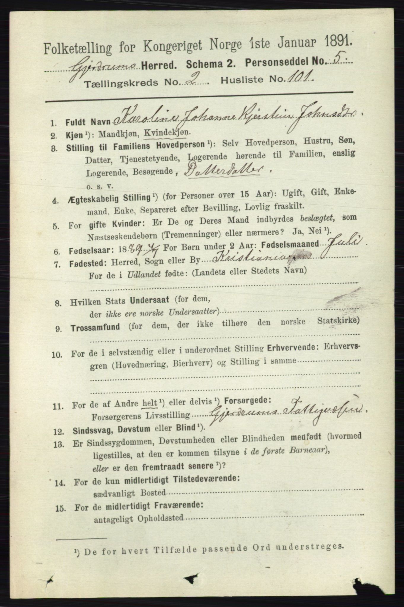 RA, 1891 census for 0234 Gjerdrum, 1891, p. 1156