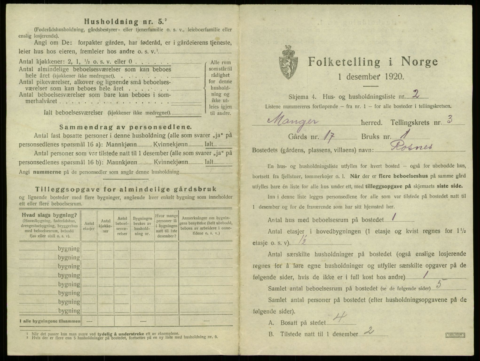 SAB, 1920 census for Manger, 1920, p. 178