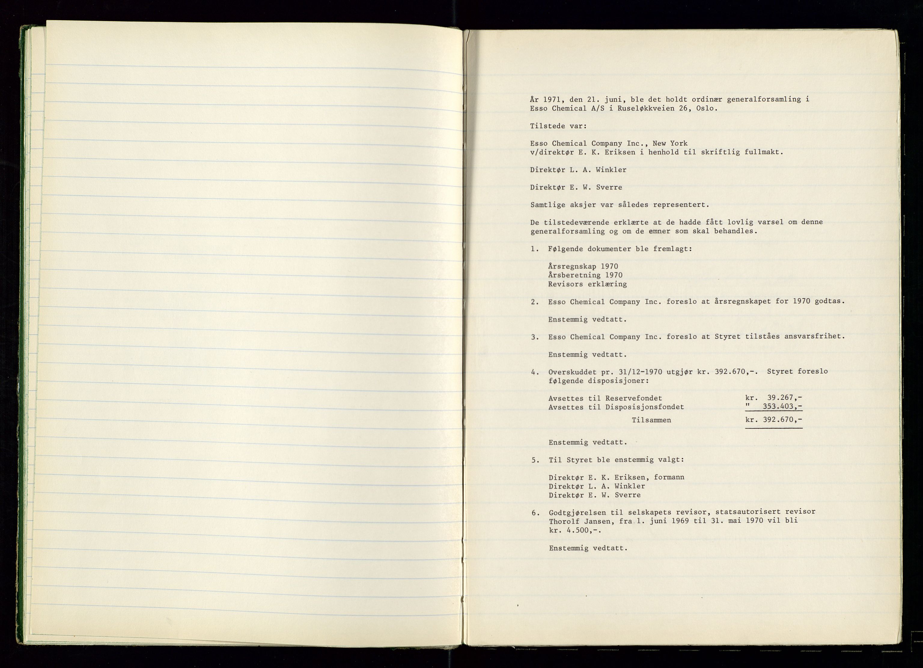 PA 1538 - Exxon Chemical Norge A/S, AV/SAST-A-101958/A/Aa/L0001/0002: Generalforsamlinger og styreprotokoller / Protokoll for generalforsamlinger, 1966-1996