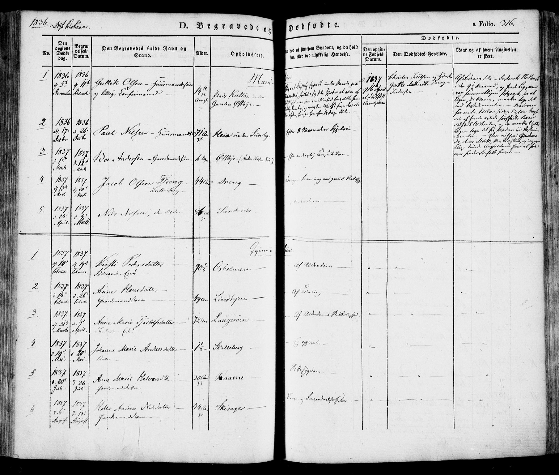 Tjølling kirkebøker, SAKO/A-60/F/Fa/L0006: Parish register (official) no. 6, 1835-1859, p. 316