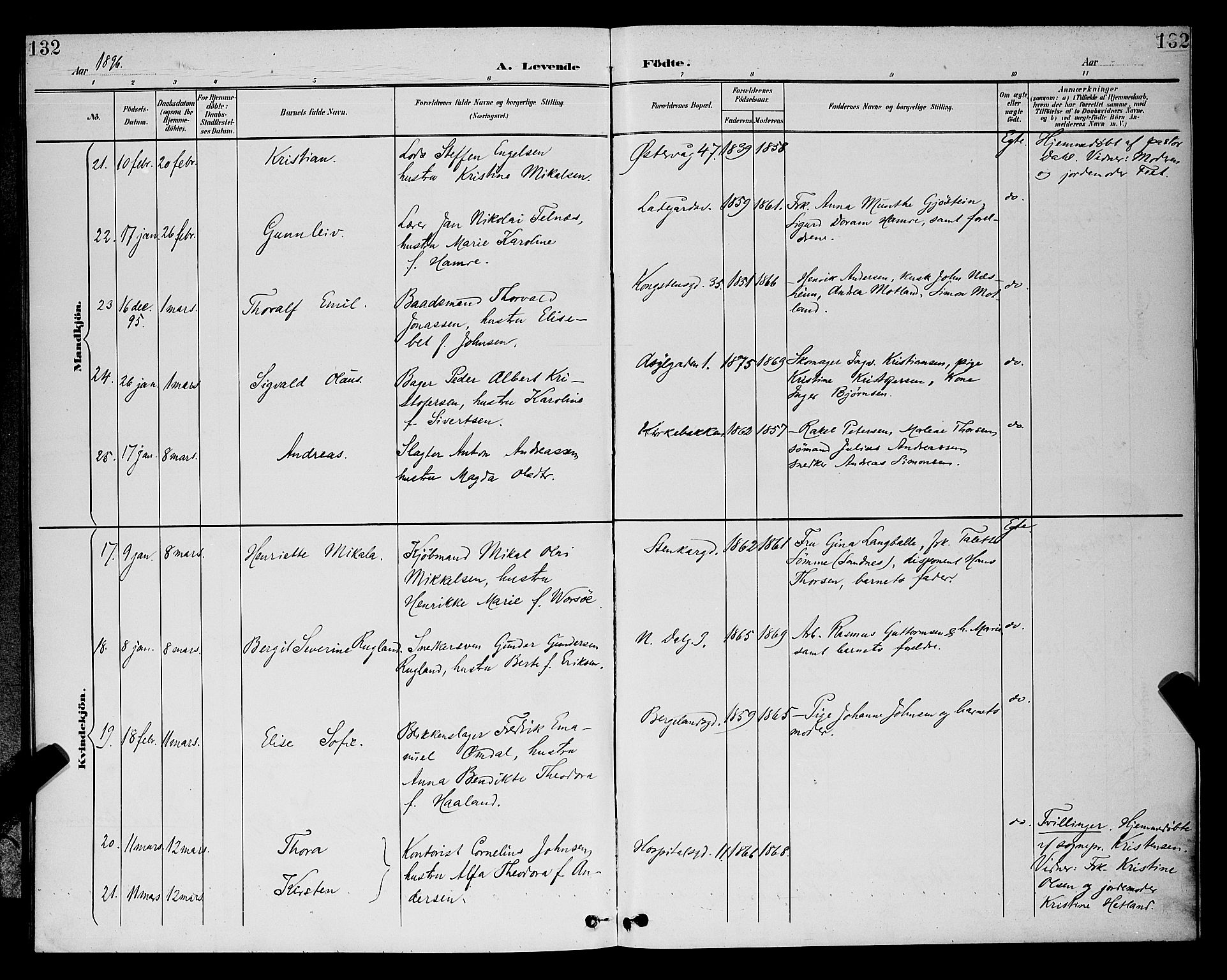 St. Petri sokneprestkontor, SAST/A-101813/001/30/30BB/L0006: Parish register (copy) no. B 6, 1890-1897, p. 132