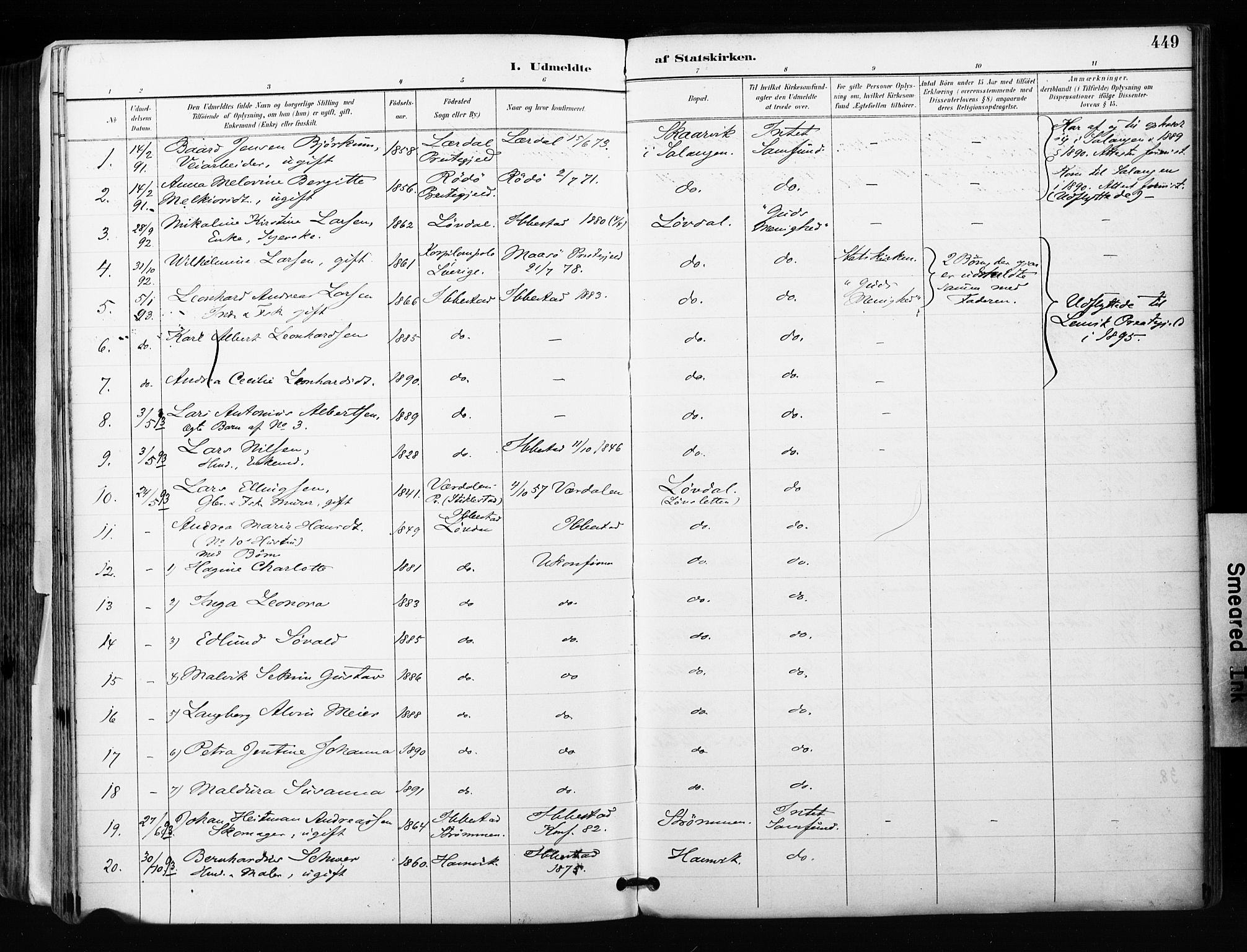 Ibestad sokneprestembete, SATØ/S-0077/H/Ha/Haa/L0012kirke: Parish register (official) no. 12, 1890-1900, p. 449
