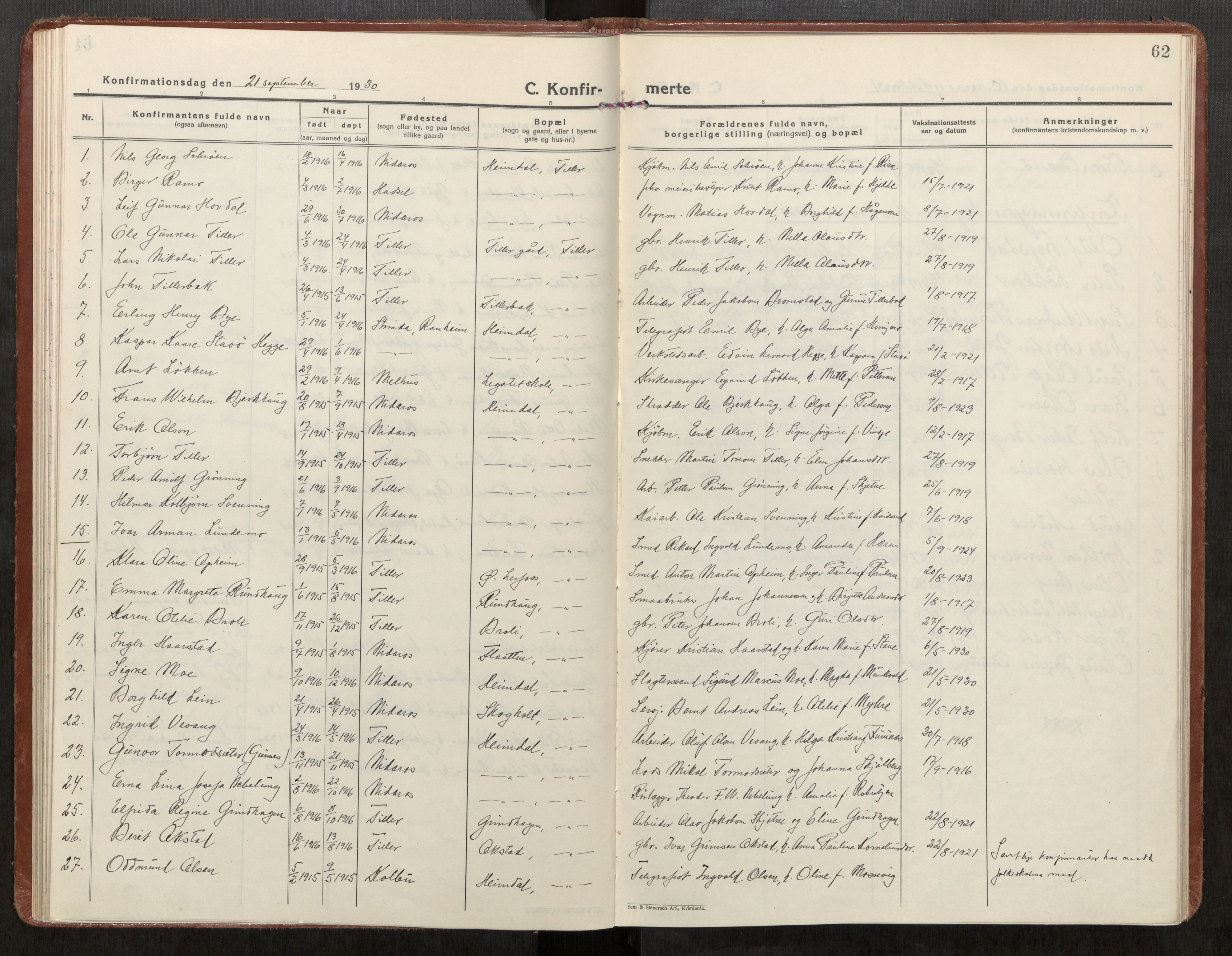 Klæbu sokneprestkontor, AV/SAT-A-1112: Parish register (official) no. 4, 1925-1943, p. 62