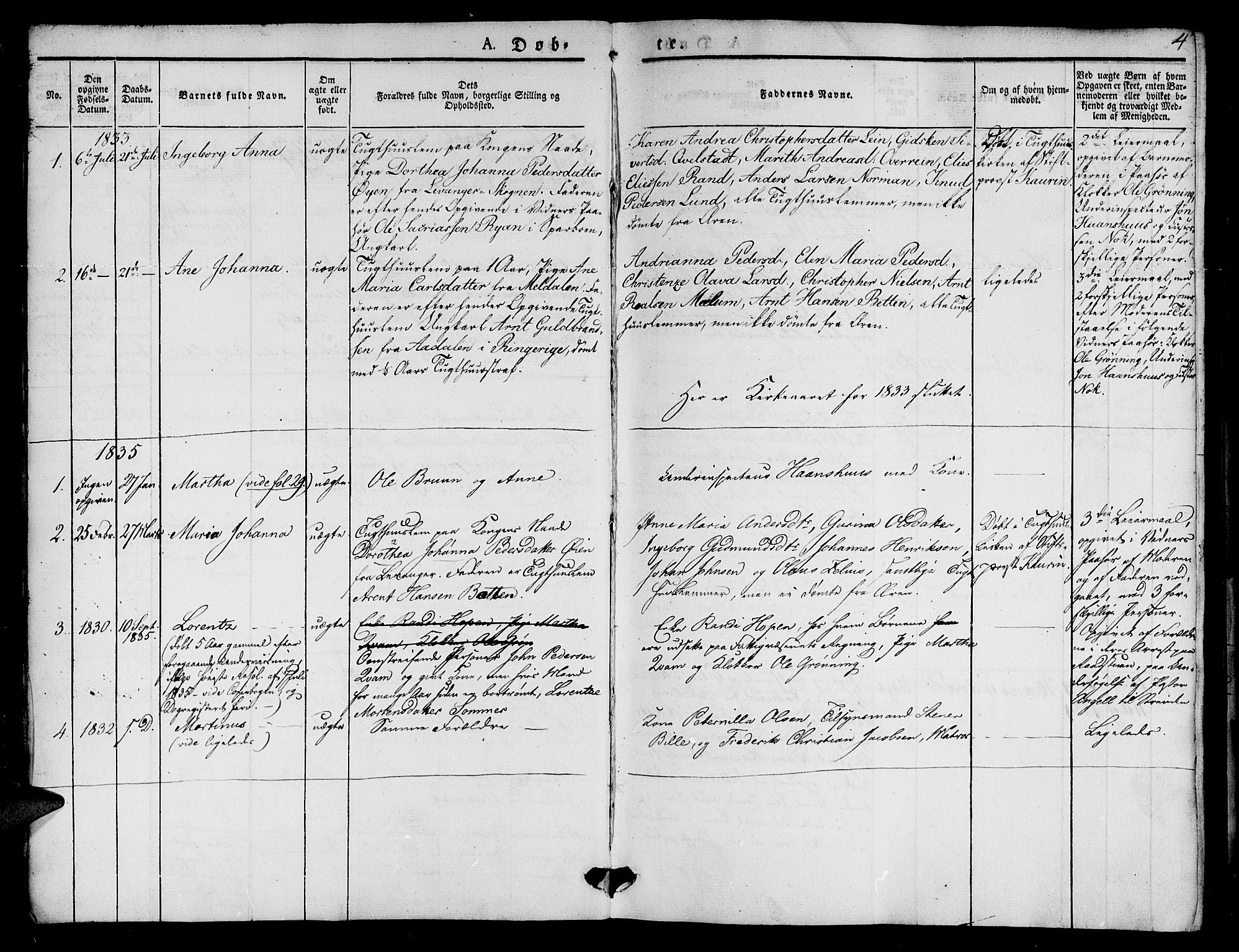 Ministerialprotokoller, klokkerbøker og fødselsregistre - Sør-Trøndelag, SAT/A-1456/623/L0468: Parish register (official) no. 623A02, 1826-1867, p. 4
