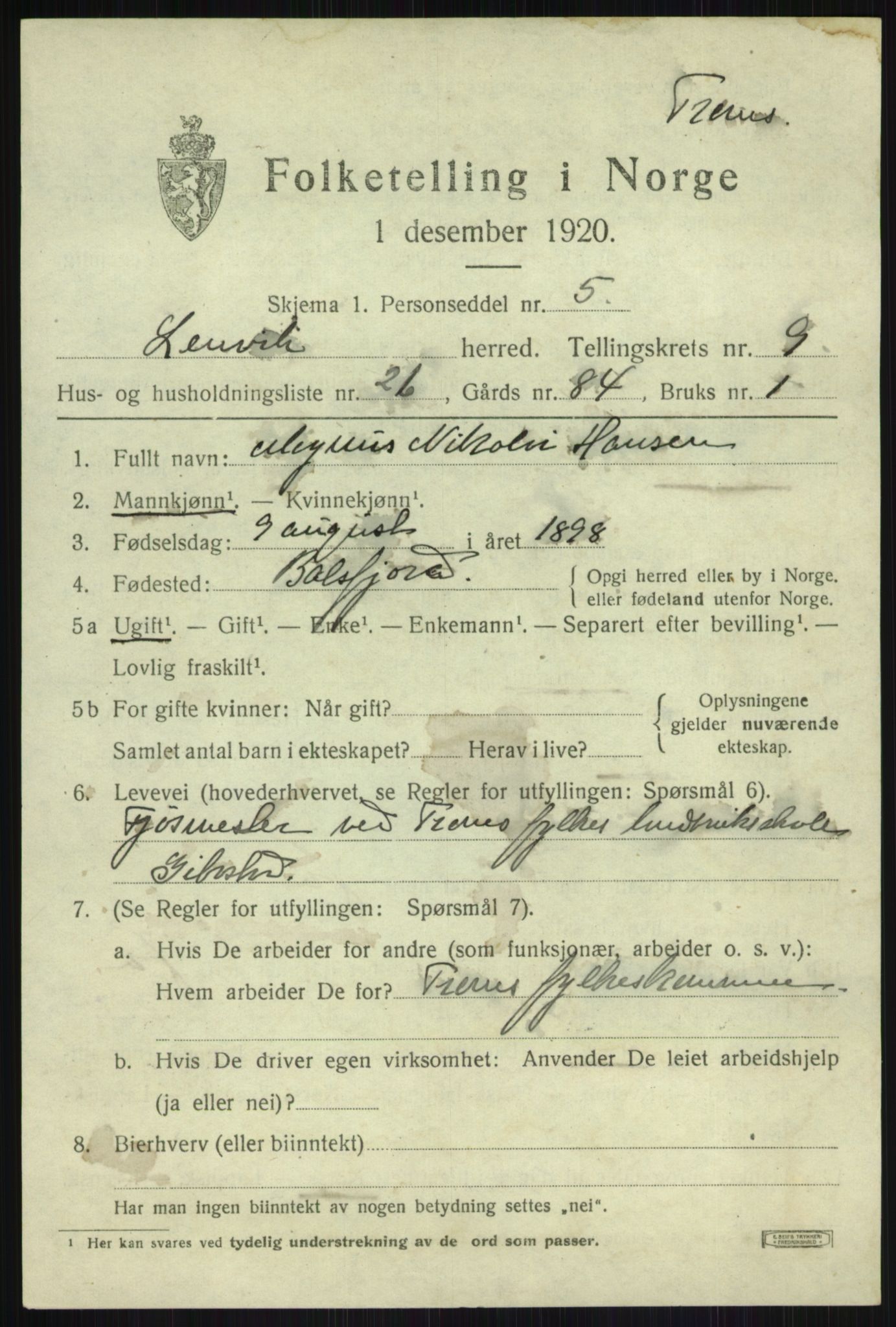 SATØ, 1920 census for Lenvik, 1920, p. 12582