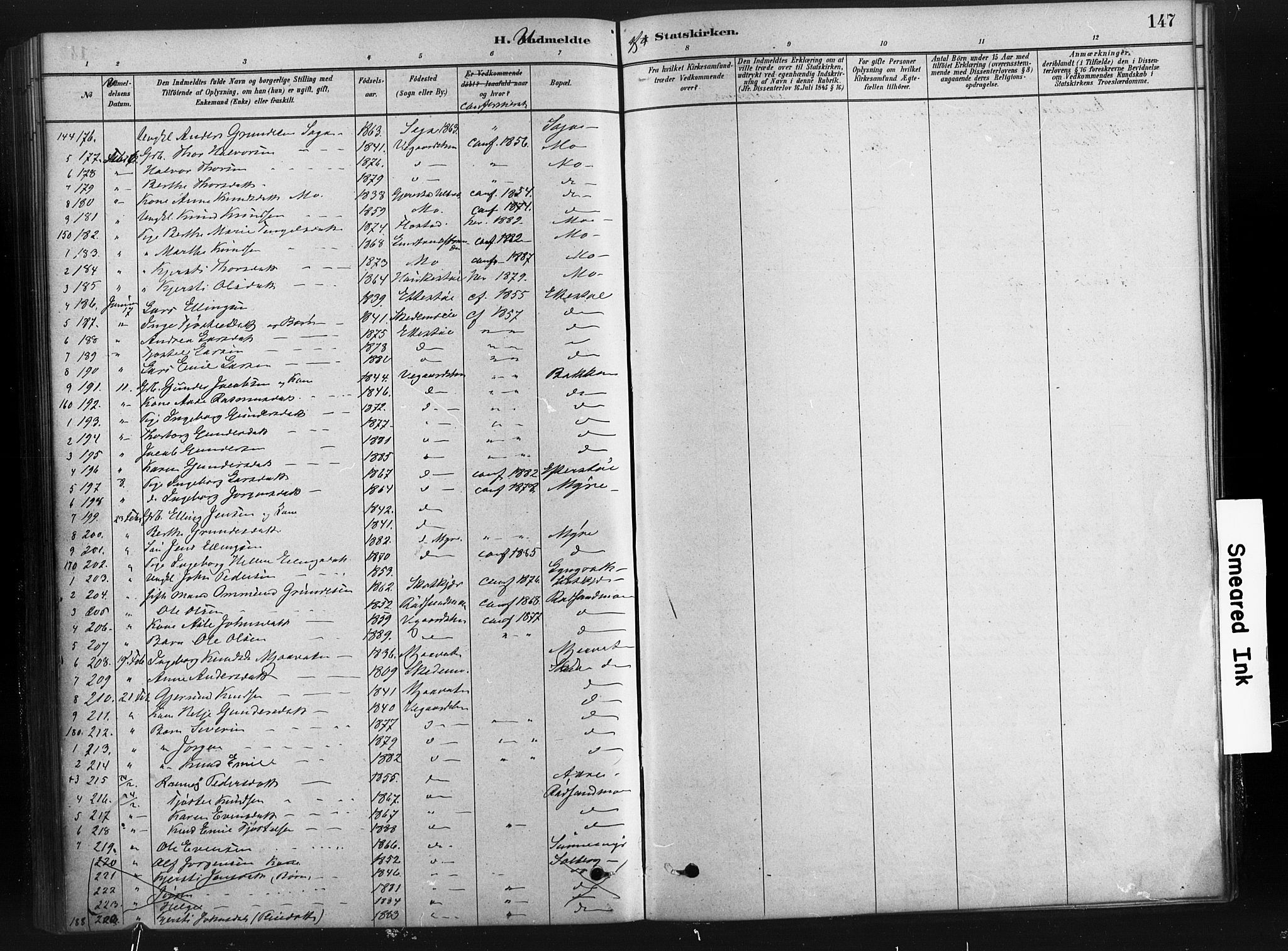 Gjerstad sokneprestkontor, SAK/1111-0014/F/Fa/Fab/L0004: Parish register (official) no. A 4, 1879-1890, p. 147