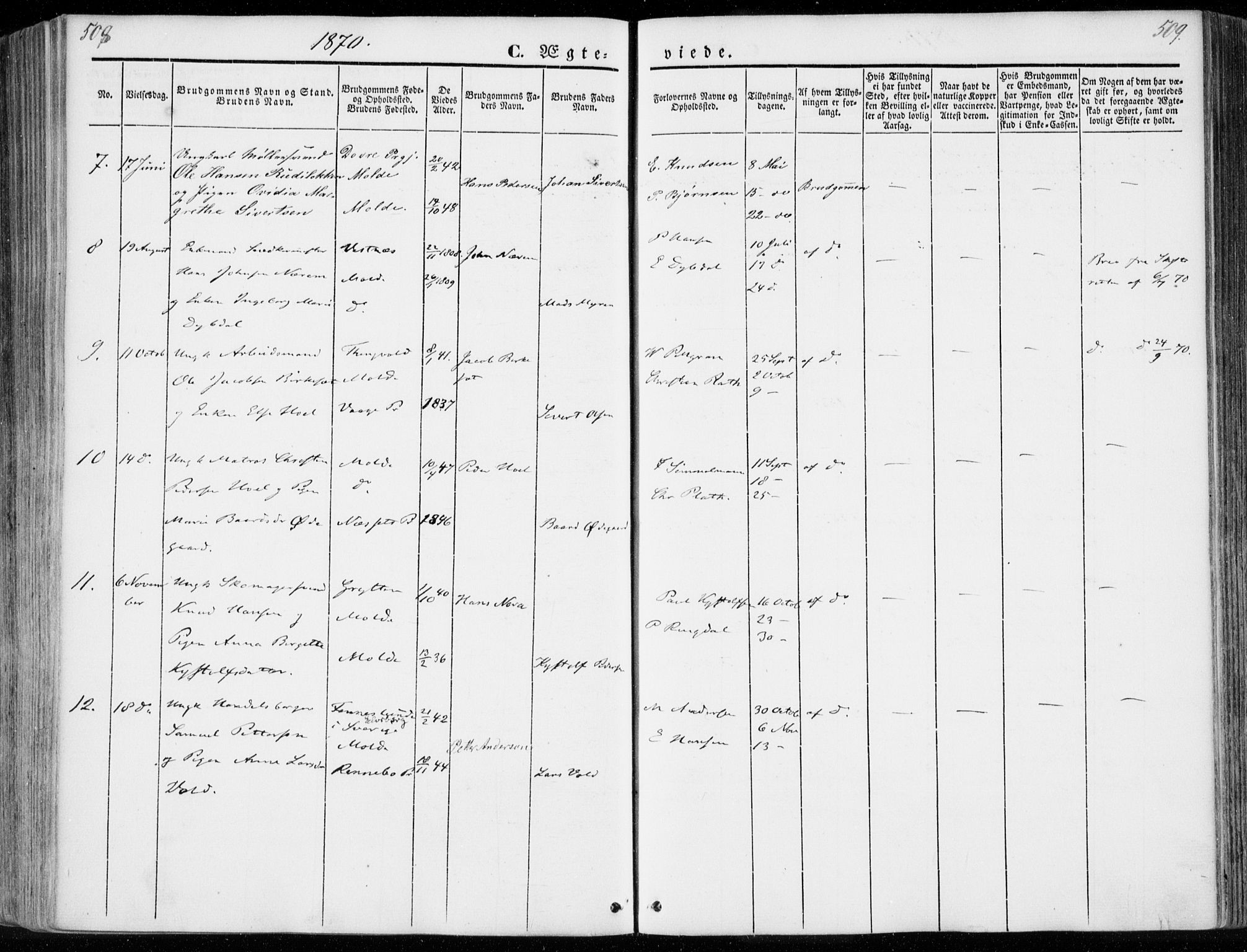 Ministerialprotokoller, klokkerbøker og fødselsregistre - Møre og Romsdal, SAT/A-1454/558/L0689: Parish register (official) no. 558A03, 1843-1872, p. 508-509