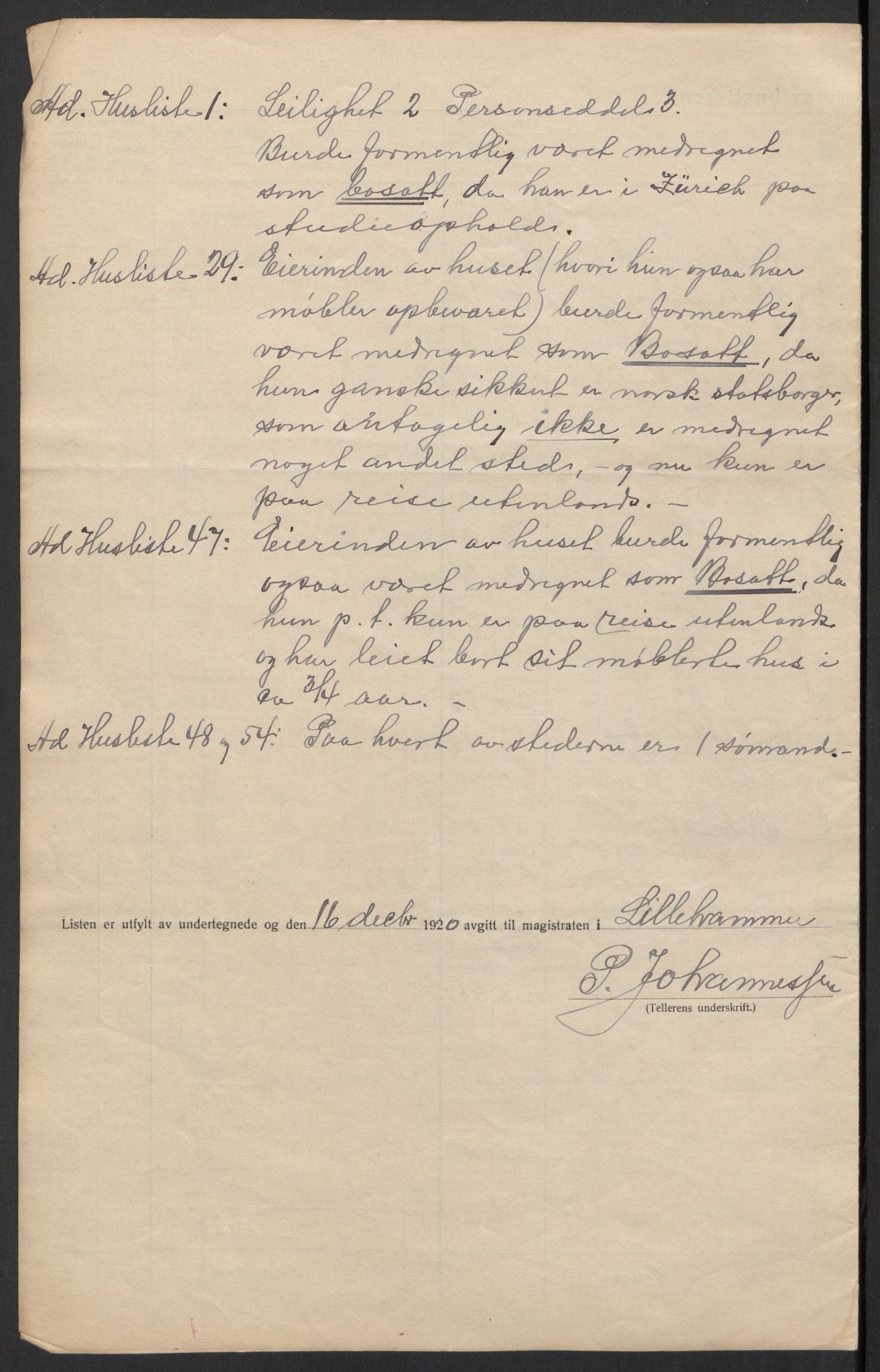 SAH, 1920 census for Lillehammer, 1920, p. 11