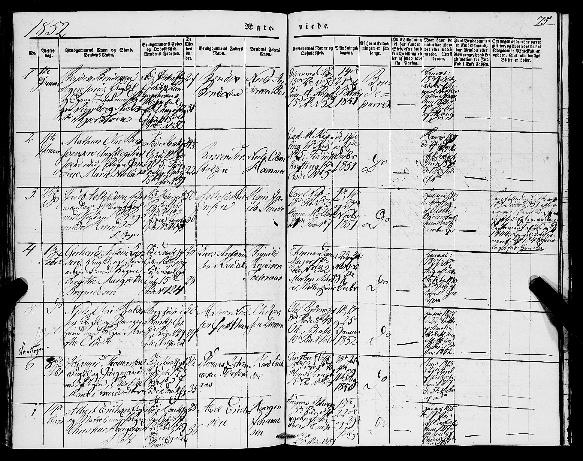 Domkirken sokneprestembete, SAB/A-74801/H/Haa/L0033: Parish register (official) no. D 1, 1841-1853, p. 75