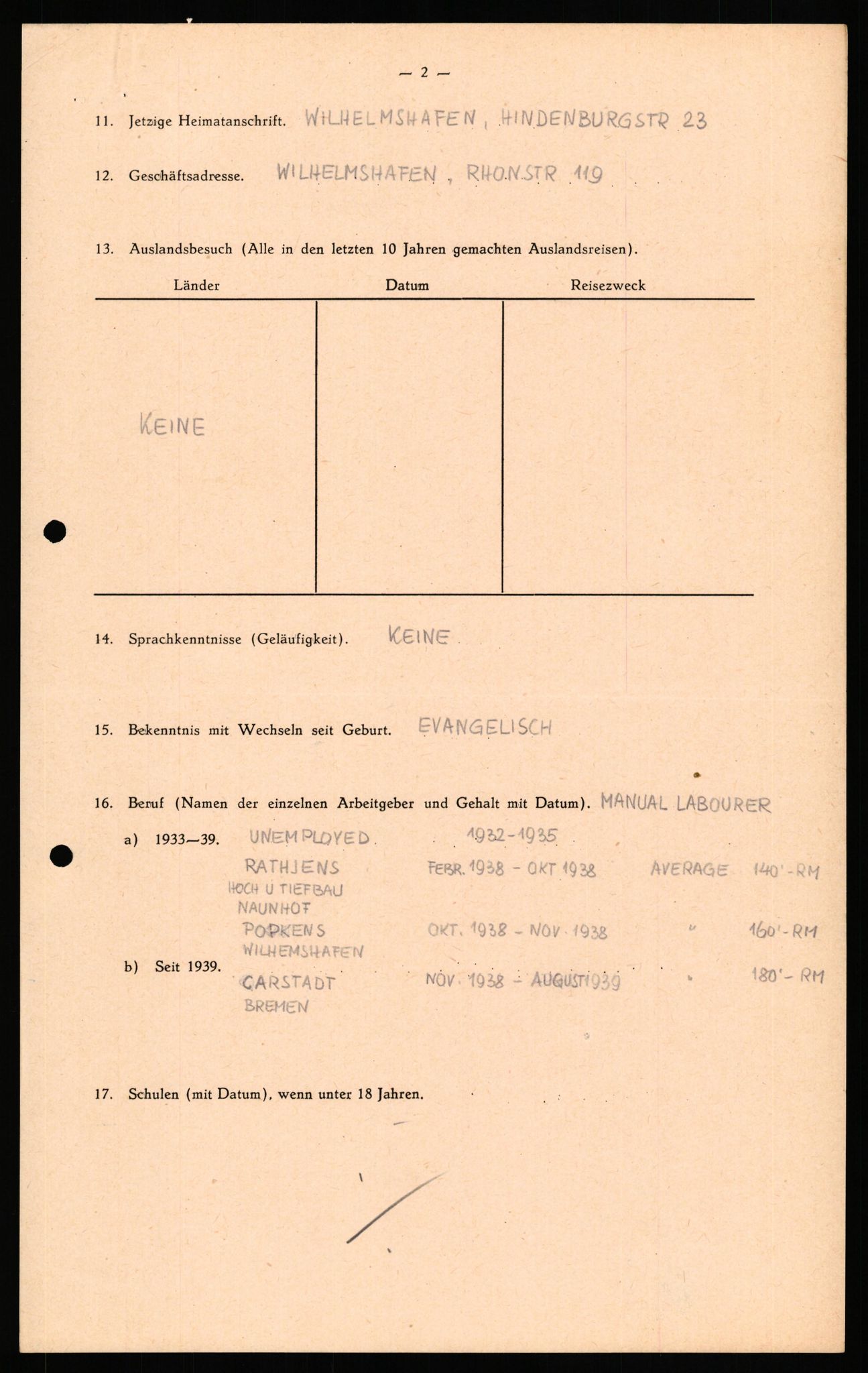 Forsvaret, Forsvarets overkommando II, AV/RA-RAFA-3915/D/Db/L0034: CI Questionaires. Tyske okkupasjonsstyrker i Norge. Tyskere., 1945-1946, p. 461