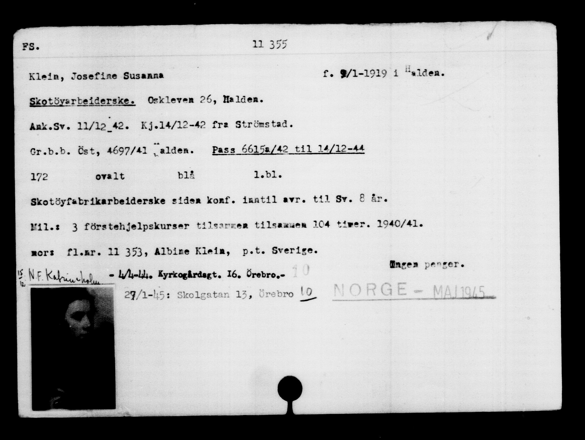 Utenriksstasjonene, Legasjonen i Stockholm, Flyktningkontoret, AV/RA-S-6753/V/Va/L0006: Kjesäterkartoteket, flyktninger med registreringsnr. 9400-12711, 1940-1945, p. 2212