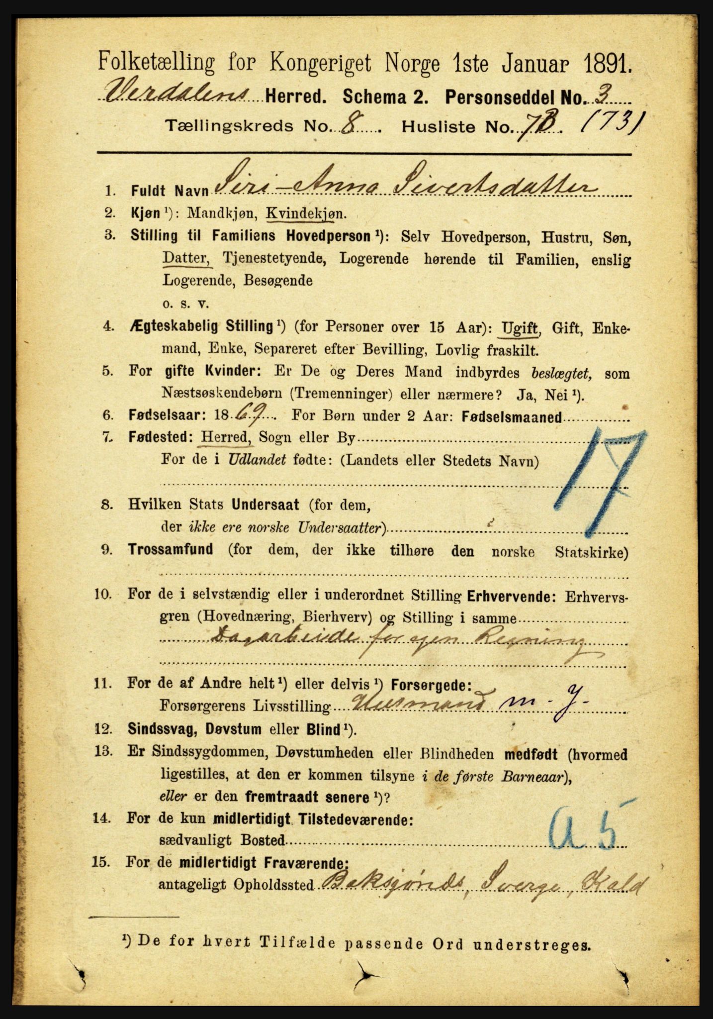 RA, 1891 census for 1721 Verdal, 1891, p. 4876
