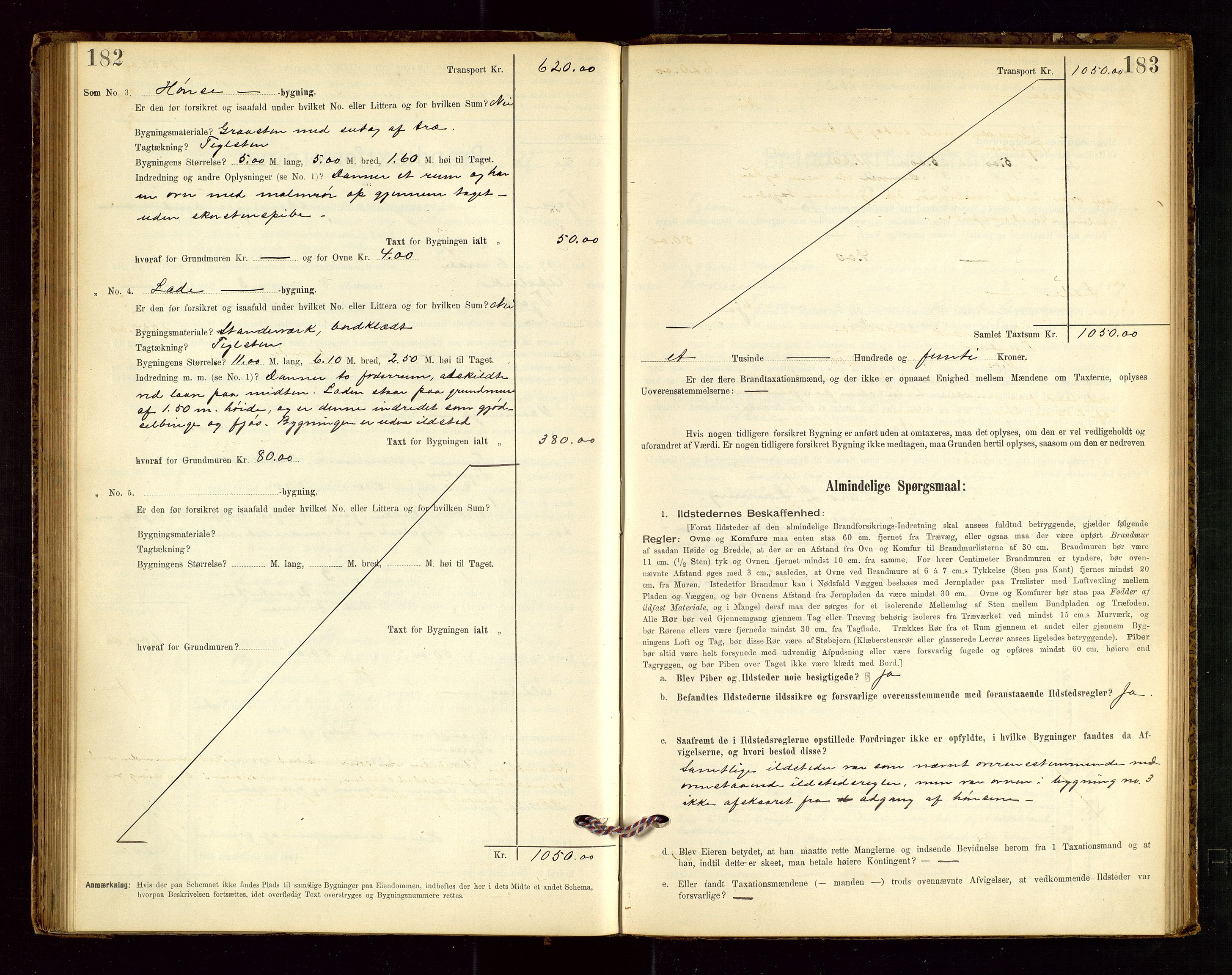 Tysvær lensmannskontor, AV/SAST-A-100192/Gob/L0001: "Brandtaxationsprotokol for Tysvær Lensmandsdistrikt Ryfylke Fogderi", 1894-1916, p. 182-183