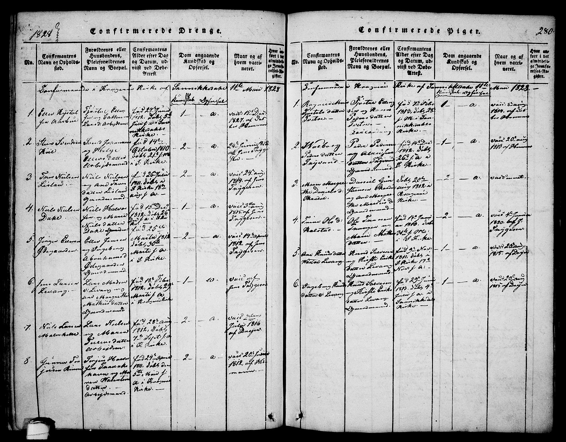 Sannidal kirkebøker, AV/SAKO-A-296/F/Fa/L0004: Parish register (official) no. 4, 1814-1829, p. 280