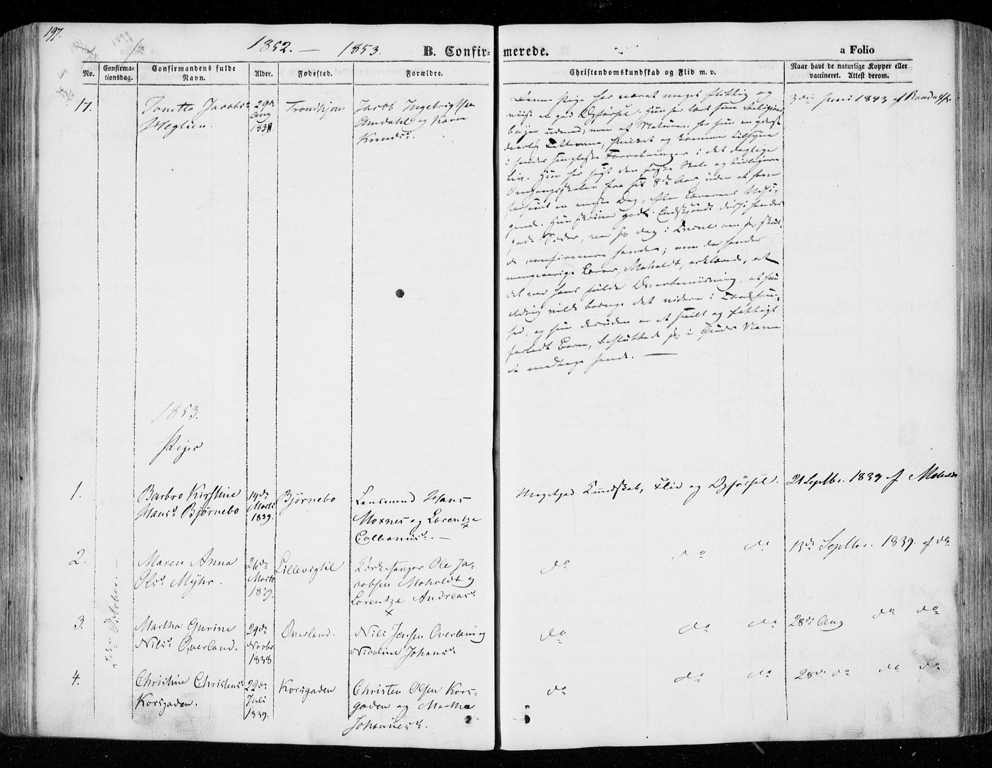 Ministerialprotokoller, klokkerbøker og fødselsregistre - Nord-Trøndelag, AV/SAT-A-1458/701/L0007: Parish register (official) no. 701A07 /1, 1842-1854, p. 197