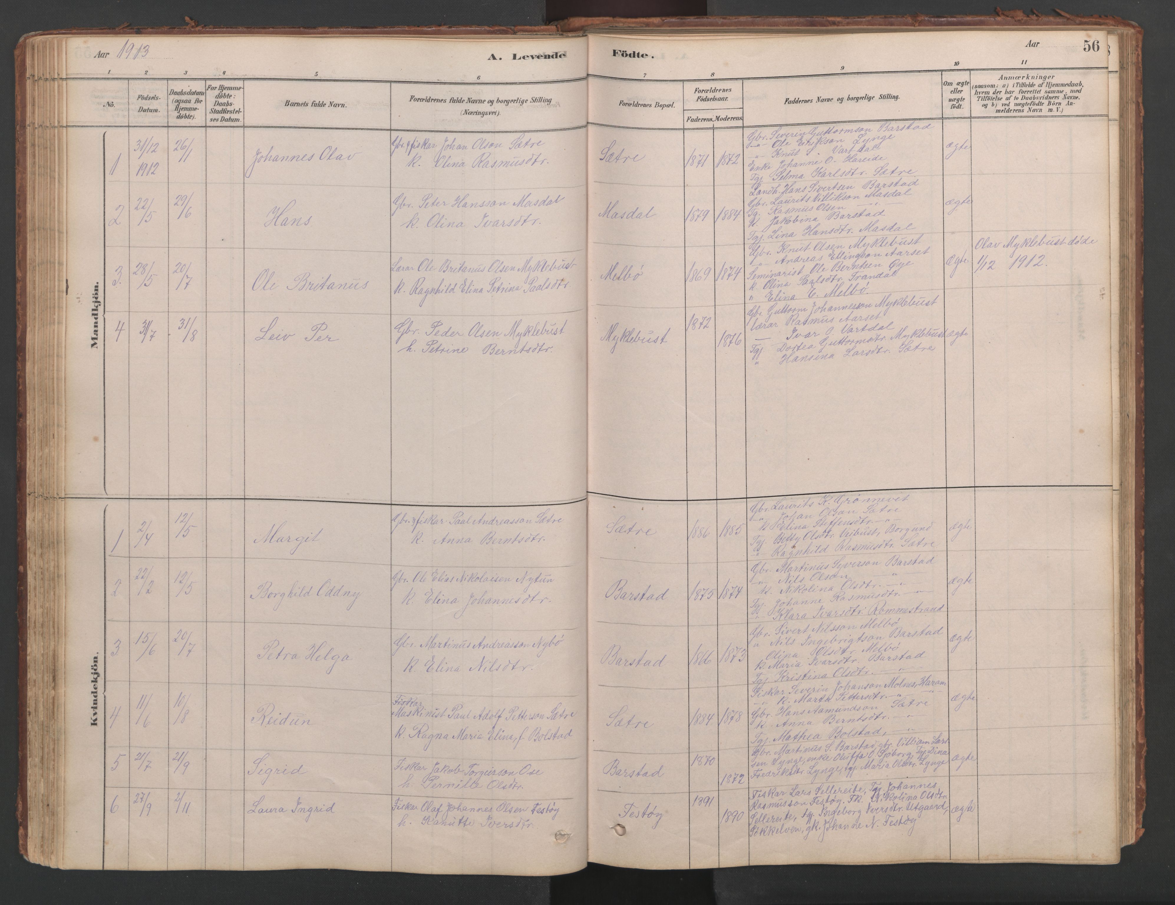 Ministerialprotokoller, klokkerbøker og fødselsregistre - Møre og Romsdal, SAT/A-1454/514/L0201: Parish register (copy) no. 514C01, 1878-1919, p. 56