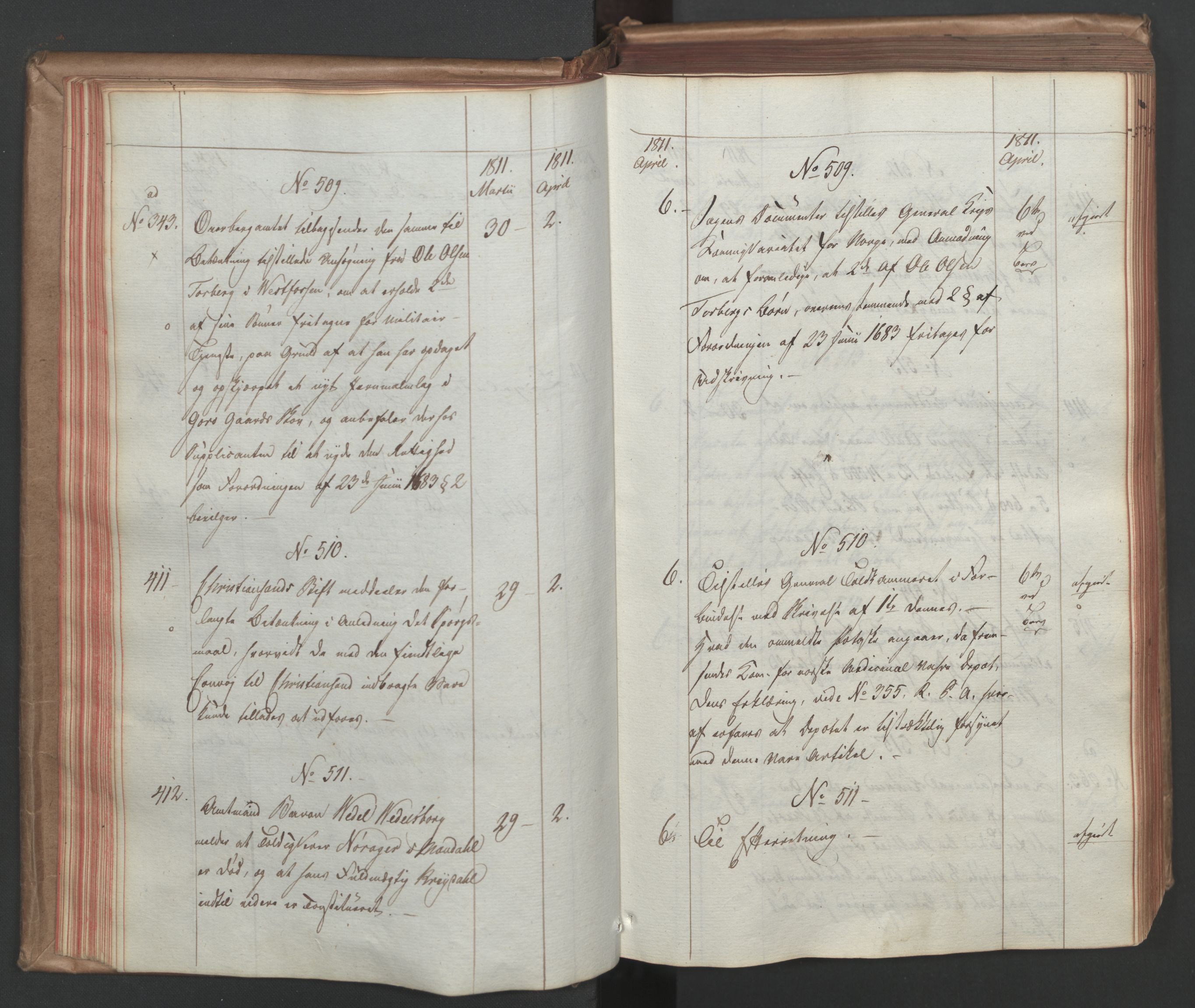 Stattholderembetet 1810-1814, 1. kontor (Kontor A), AV/RA-EA-2872/Ab/L0002: Referatprotokoll,  j.nr. 310-1243,  l.nr. 380-1588, 1811, p. 40