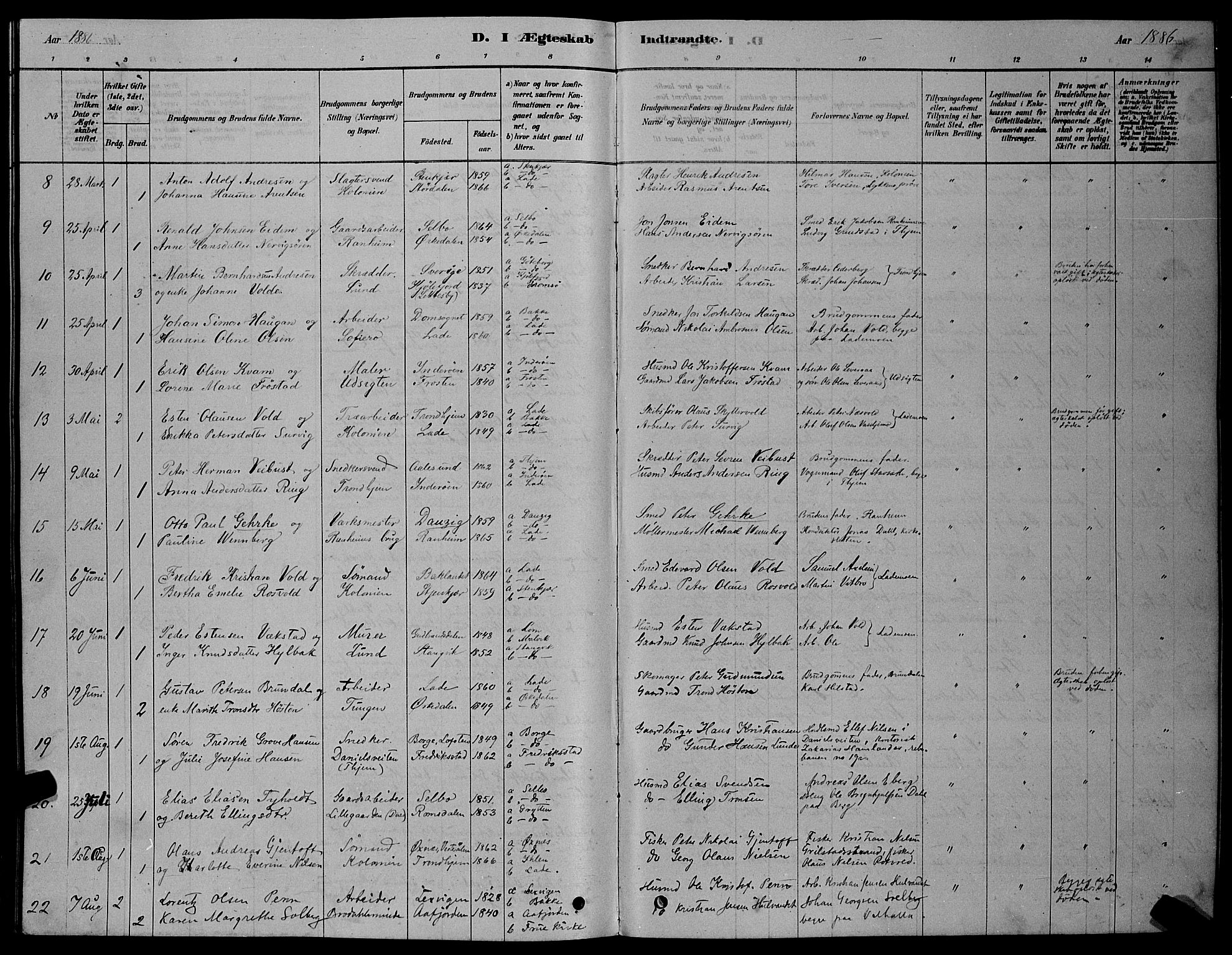 Ministerialprotokoller, klokkerbøker og fødselsregistre - Sør-Trøndelag, AV/SAT-A-1456/606/L0312: Parish register (copy) no. 606C08, 1878-1894