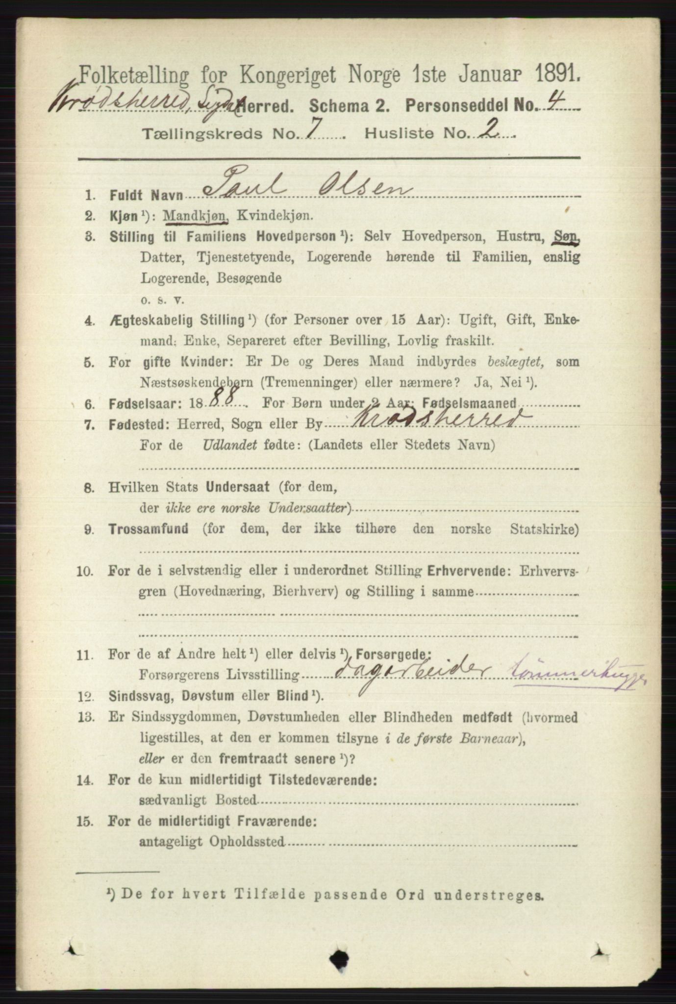 RA, 1891 census for 0621 Sigdal, 1891, p. 7038