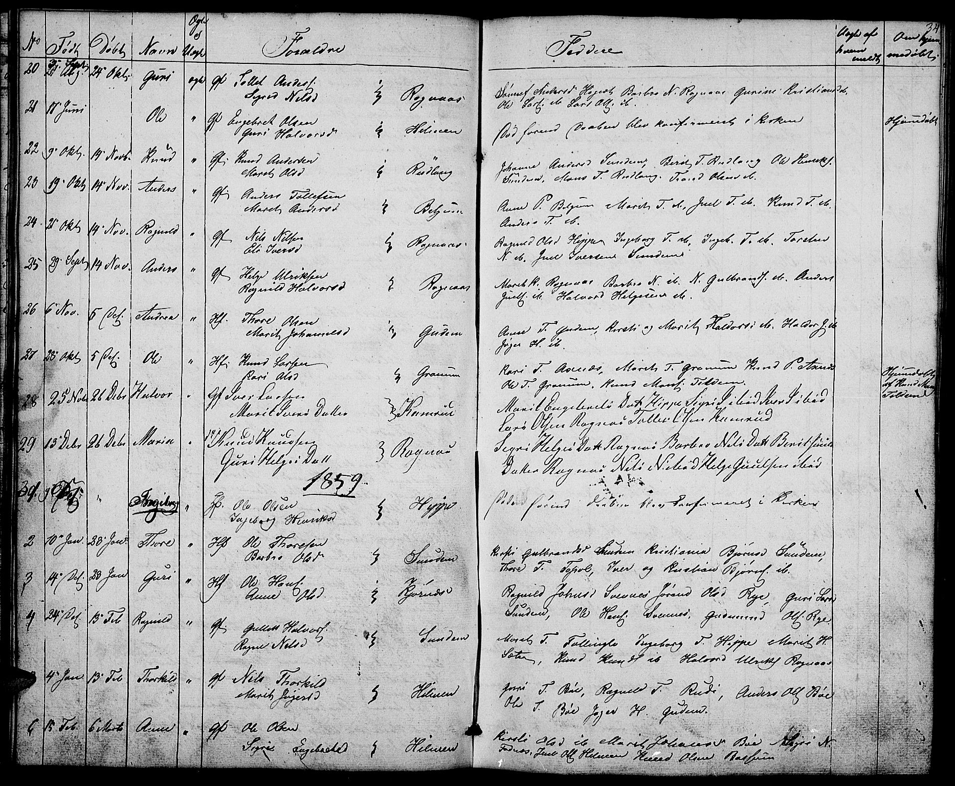 Nord-Aurdal prestekontor, SAH/PREST-132/H/Ha/Hab/L0004: Parish register (copy) no. 4, 1842-1882, p. 34