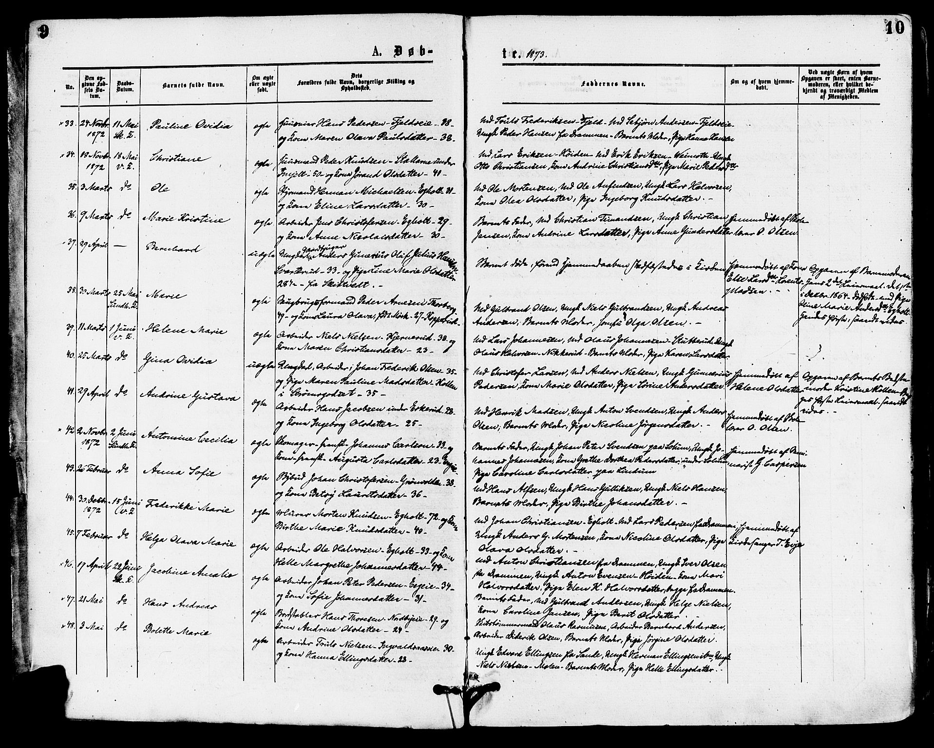 Skoger kirkebøker, AV/SAKO-A-59/F/Fa/L0005: Parish register (official) no. I 5, 1873-1884, p. 9-10