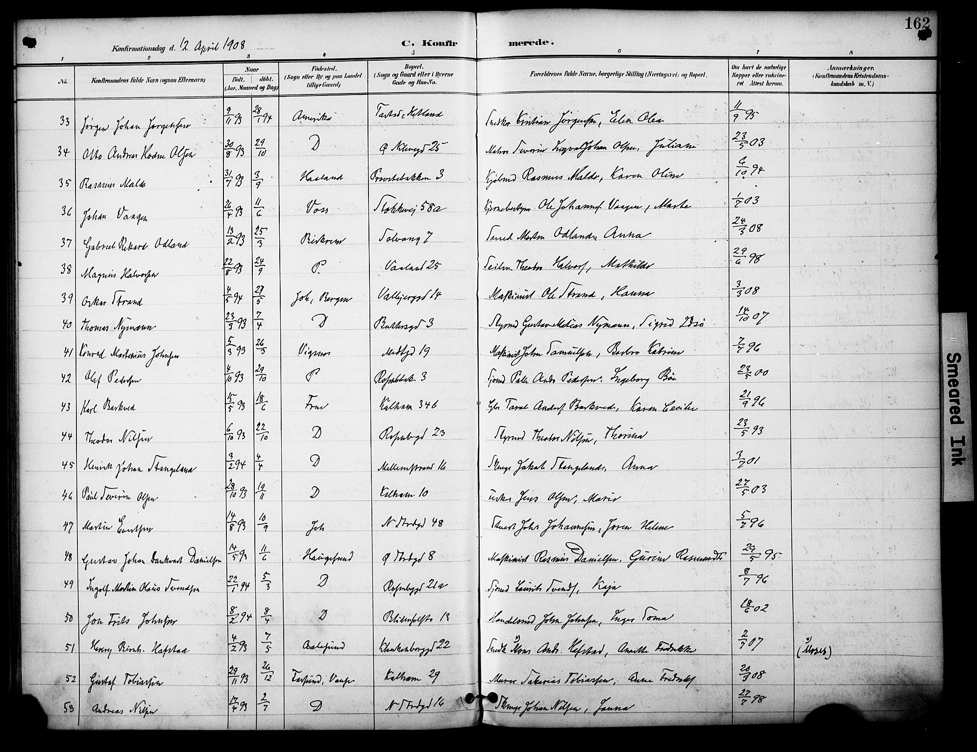 Domkirken sokneprestkontor, AV/SAST-A-101812/001/30/30BA/L0031: Parish register (official) no. A 30, 1896-1916, p. 162