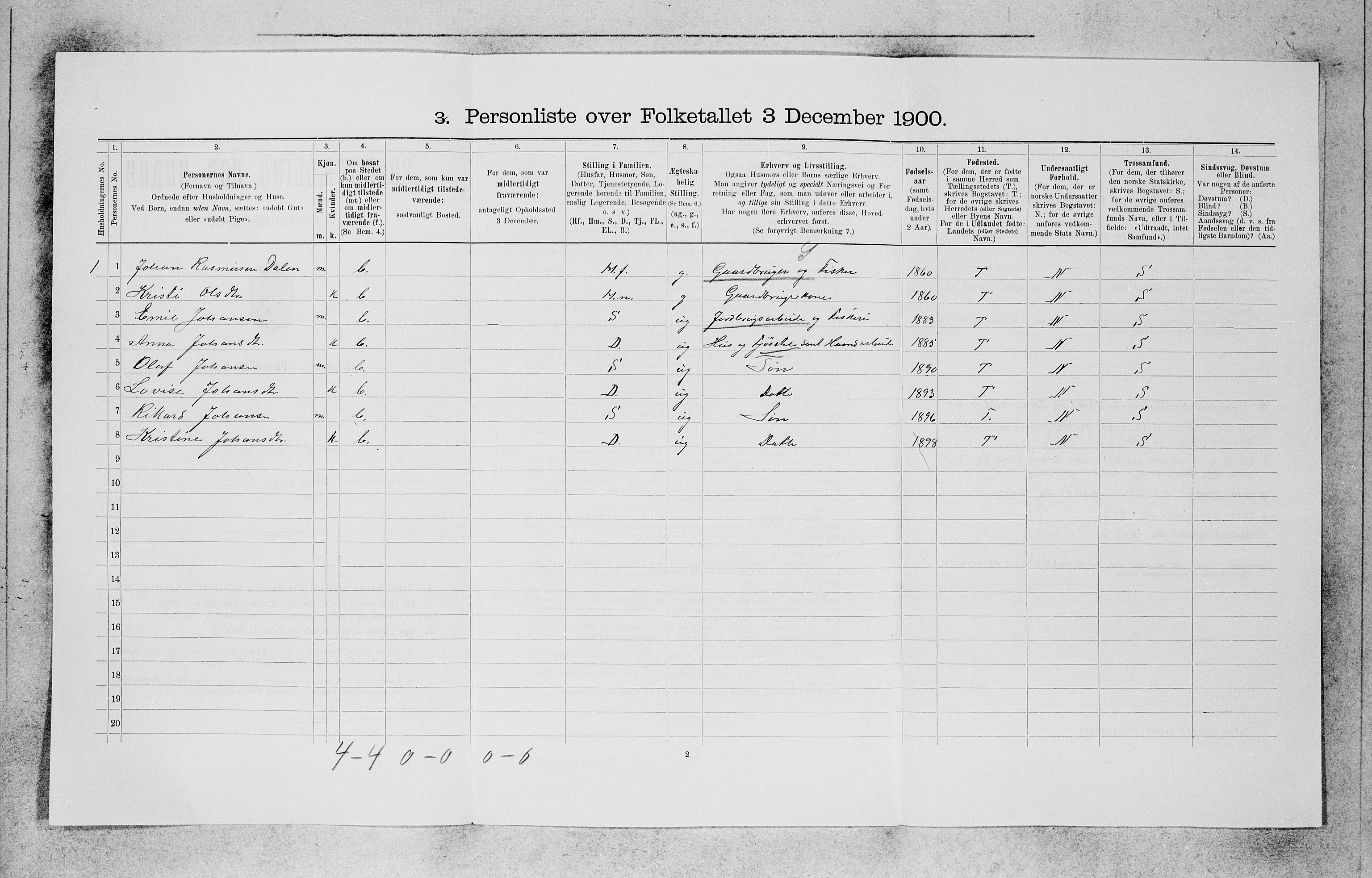 SAB, 1900 census for Selje, 1900, p. 713