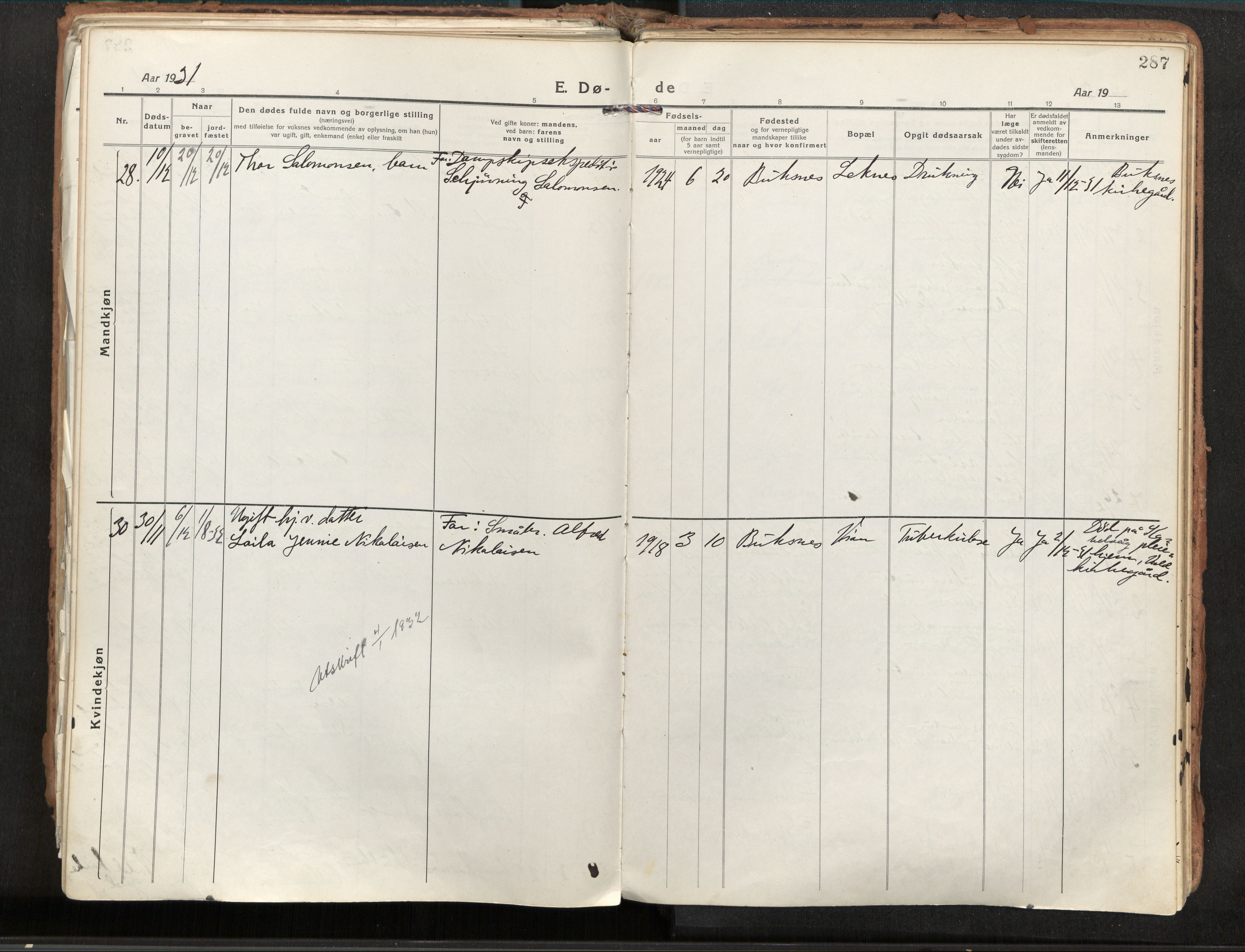 Ministerialprotokoller, klokkerbøker og fødselsregistre - Nordland, AV/SAT-A-1459/881/L1160: Parish register (official) no. 881A13, 1919-1937, p. 287